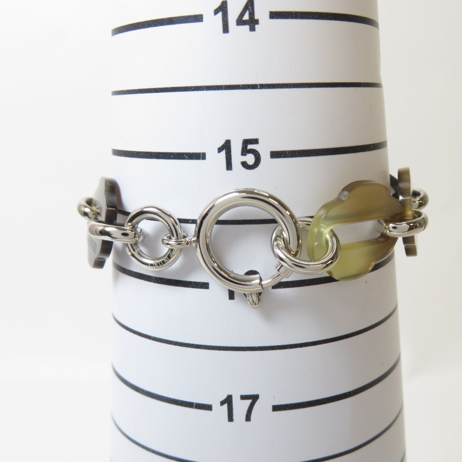 HERMES 水牛角/金屬Mousqueton Bracelet手鏈銀色/啡色