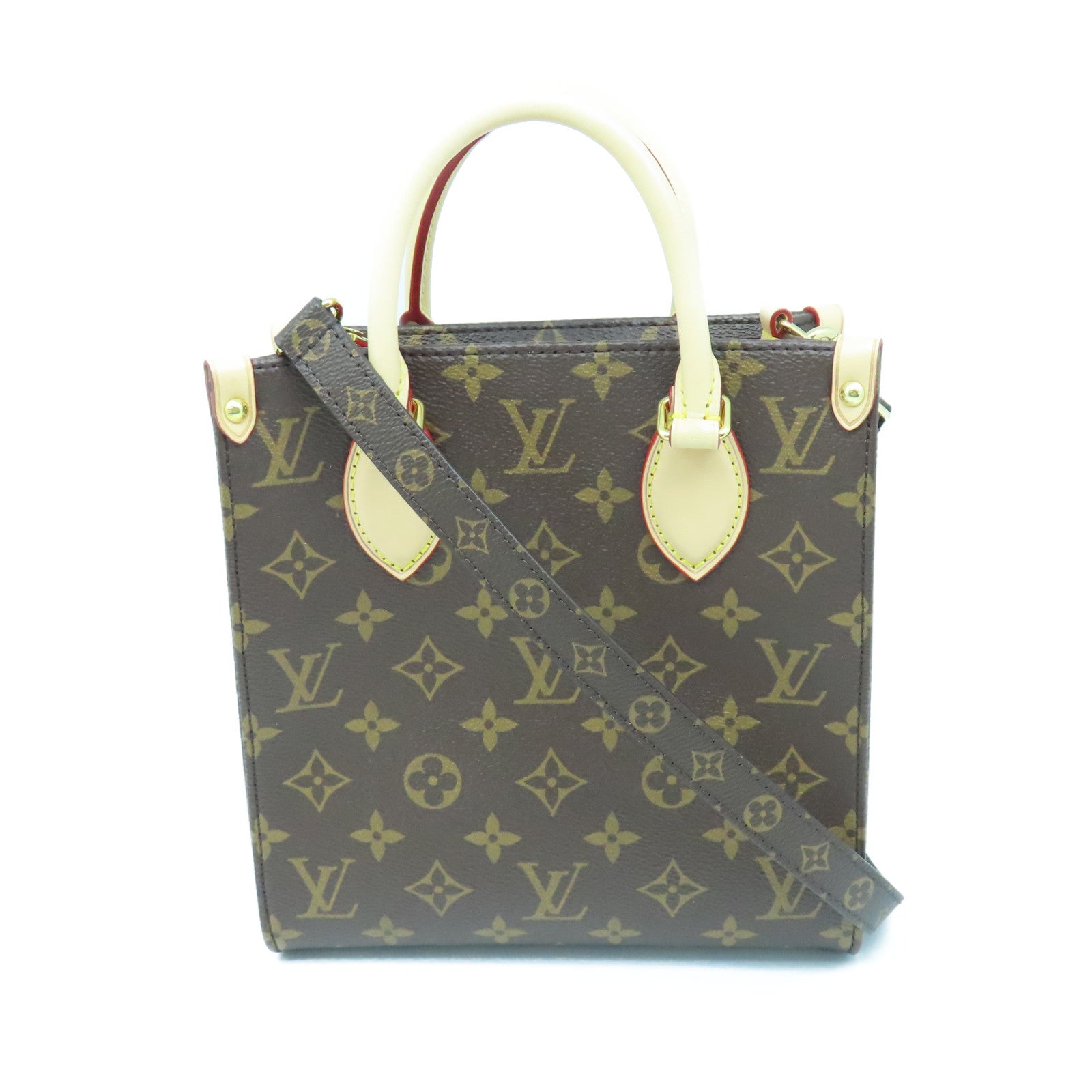 LOUIS VUITTON Monogram Plat BB金扣手挽肩背兩用袋棕色