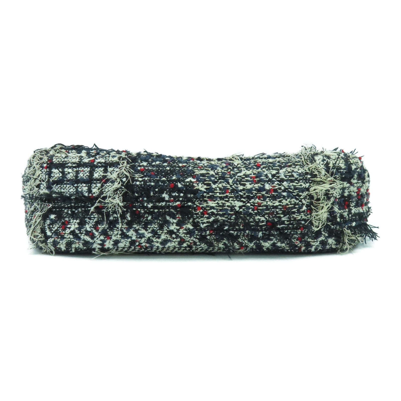 CHANEL Tweed斜紋軟呢Chain Shoulder Bag銀扣鏈帶肩背袋黑色/白色