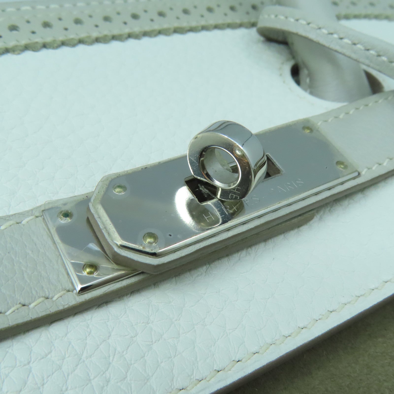 HERMES Clemence皮革/麂皮皮革Birkin 35 Ghillies銀扣手挽袋灰色