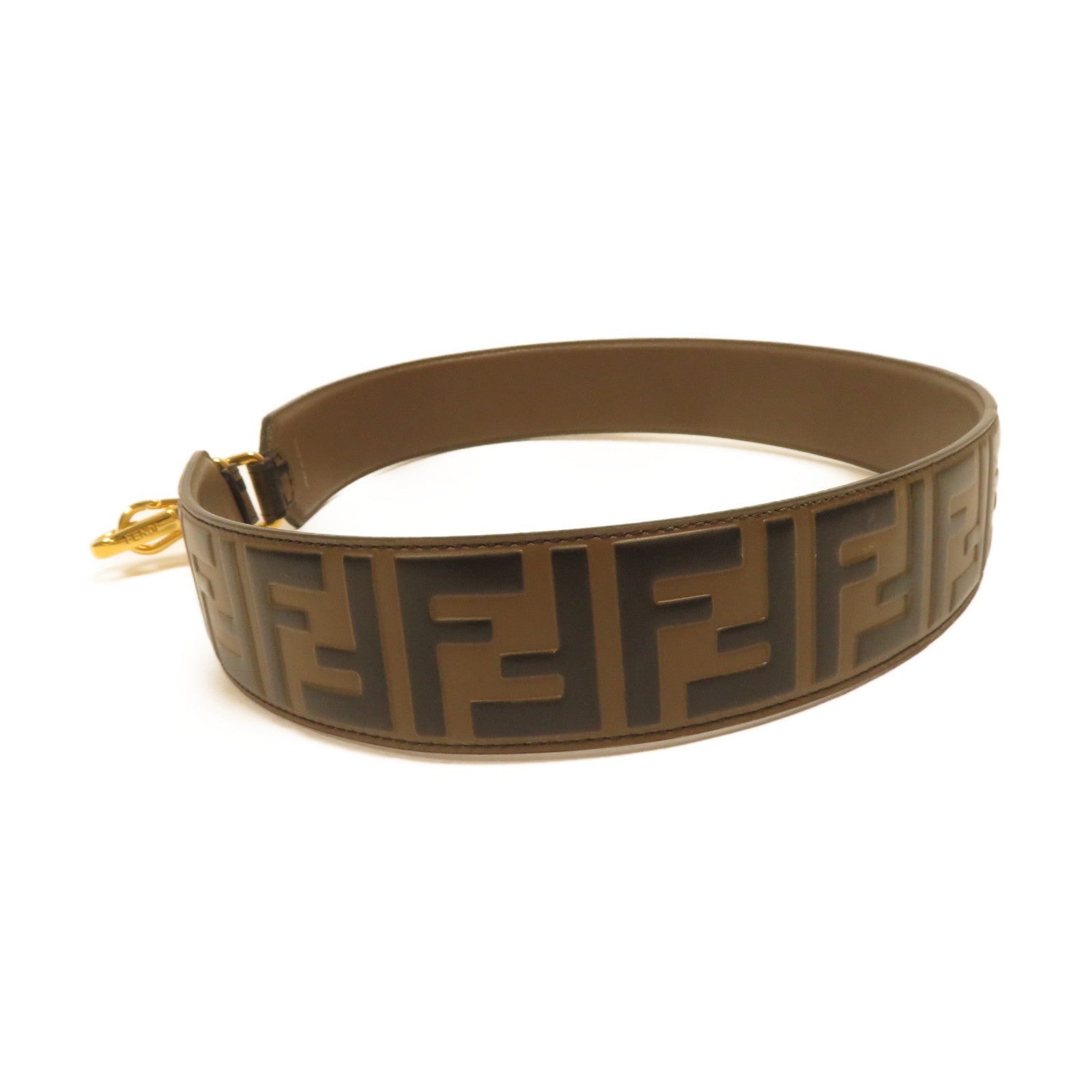 FENDI 牛皮皮革Strap You金扣肩背帶啡色