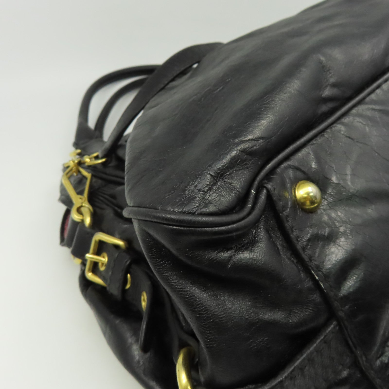 Miu Miu 牛皮皮革2 Way Shoulder金扣手挽肩背兩用袋黑色