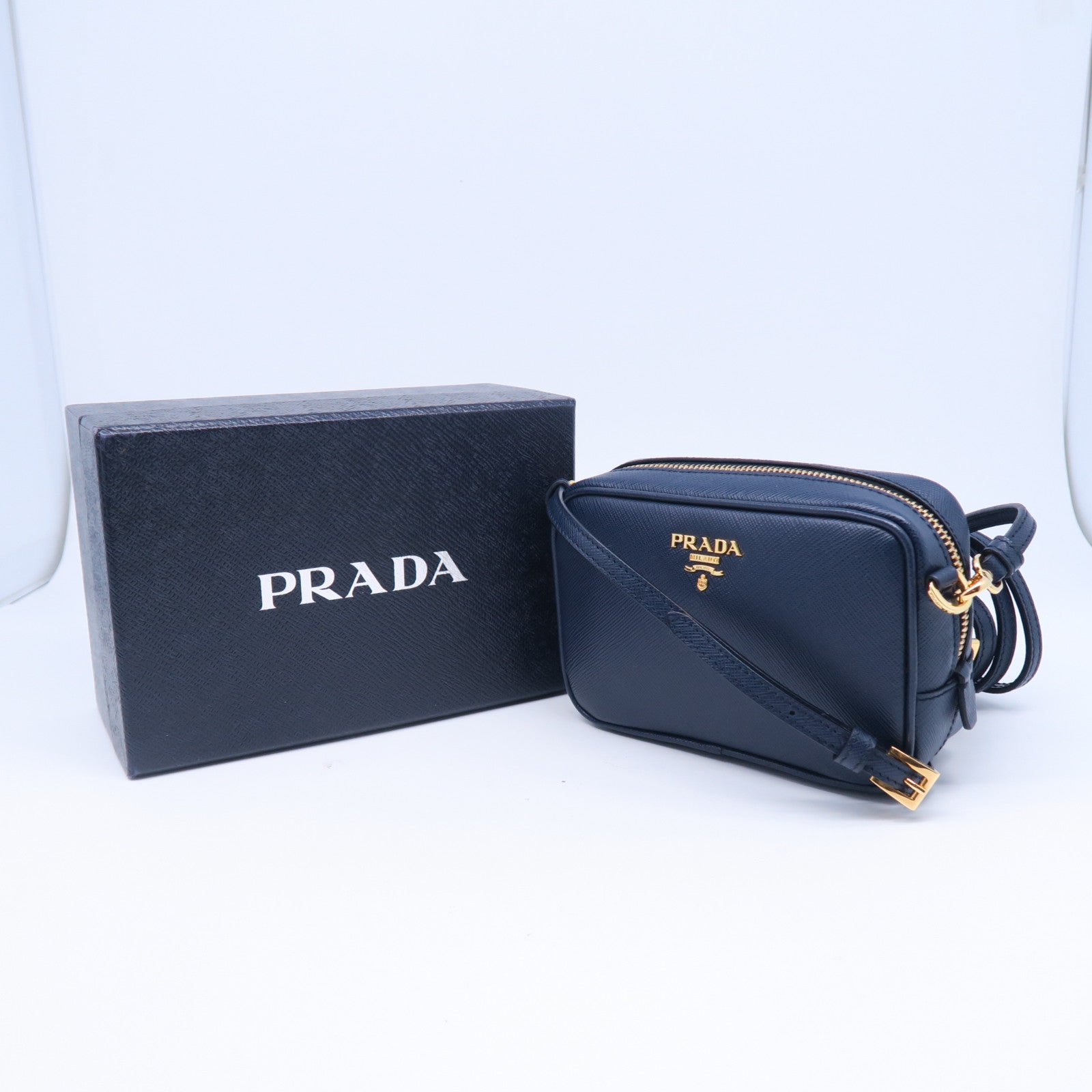 PRADA 牛皮皮革Shoulder Bag金扣肩背袋藍色
