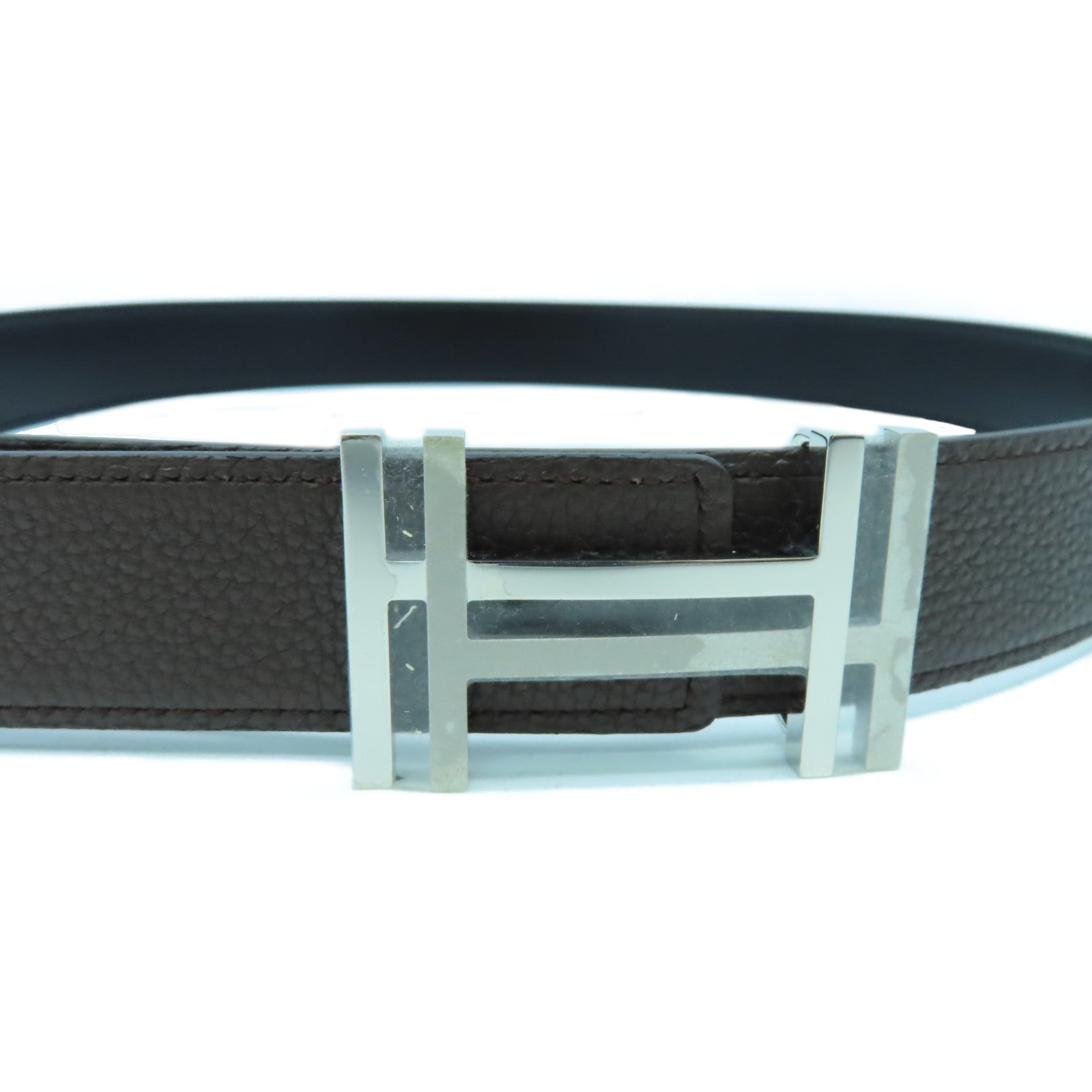 HERMES 【激減優惠】Togo皮革/Box Calf皮革Belt 90cm銀扣皮帶黑色/啡色