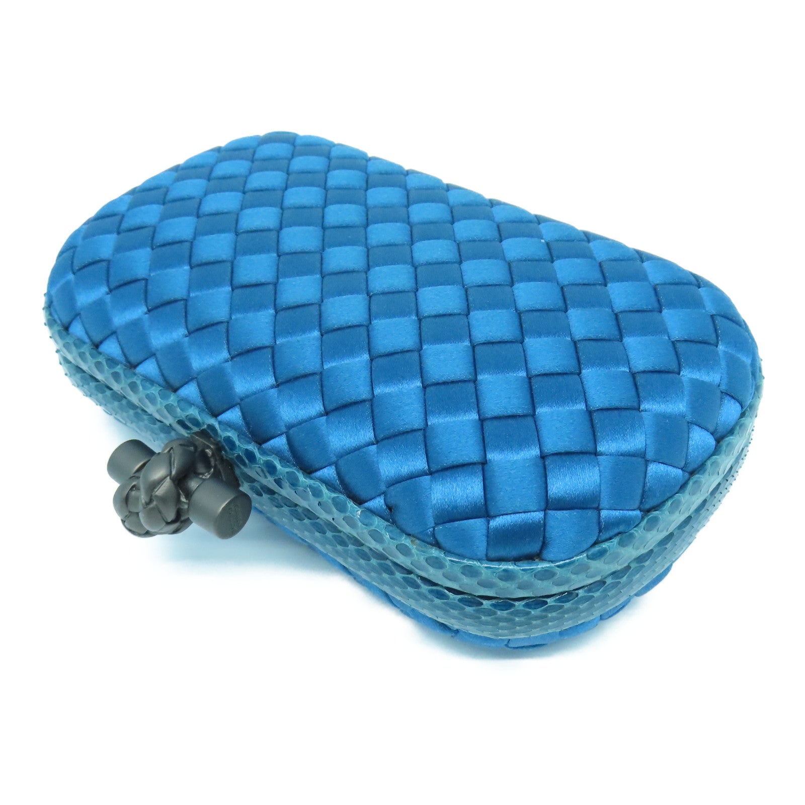 BOTTEGA VENETA Satin Knot Clutch Bag Blue