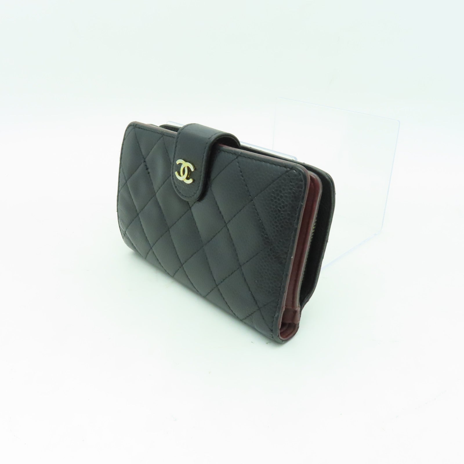 CHANEL Caviar皮革Wallet金扣錢包黑色