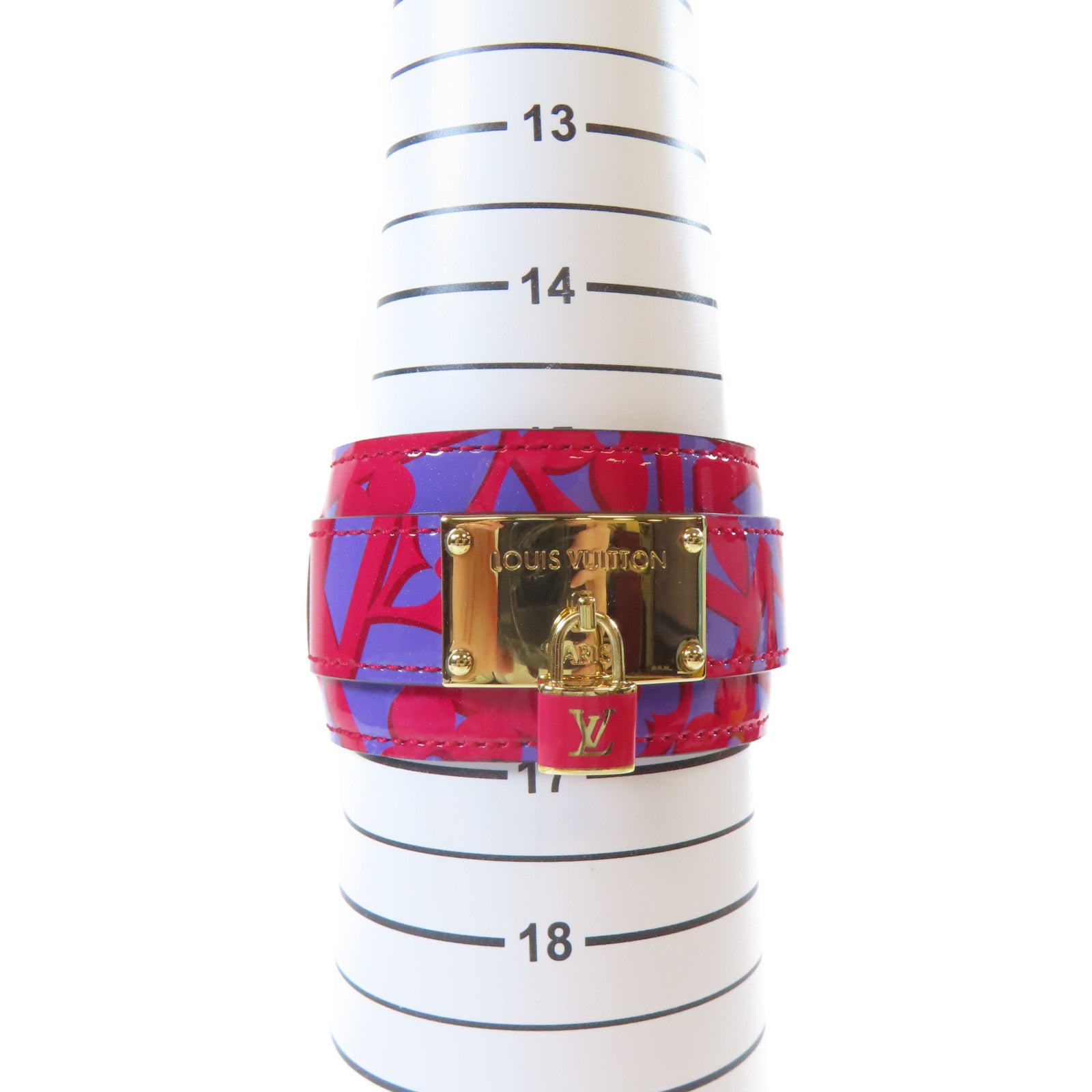 LOUIS VUITTON 漆皮皮革Bangle金扣手鐲桃紅色/紫色#16cm