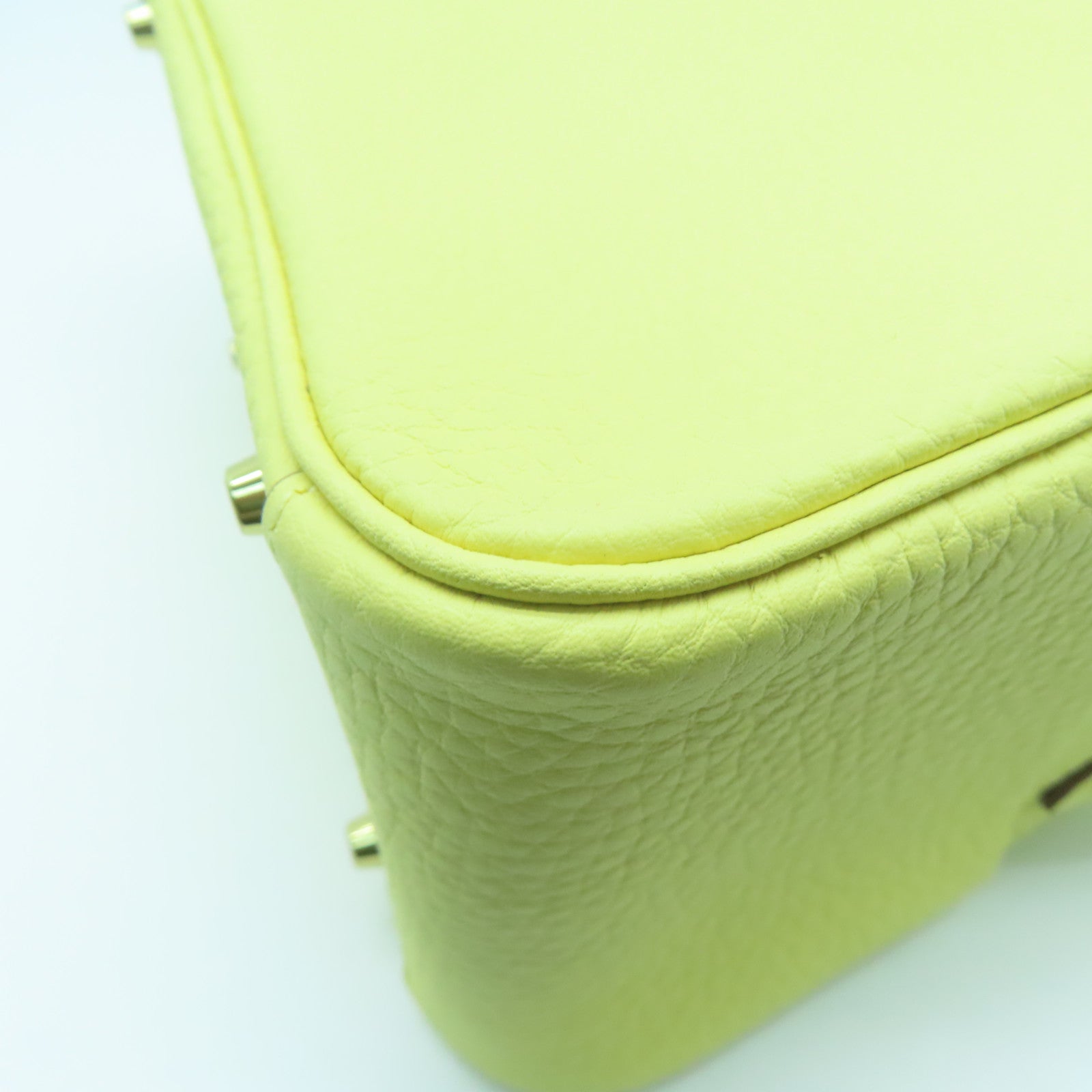 HERMES Clemence皮革Mini Lindy GHW金扣肩背袋小鸡黄嫩黄