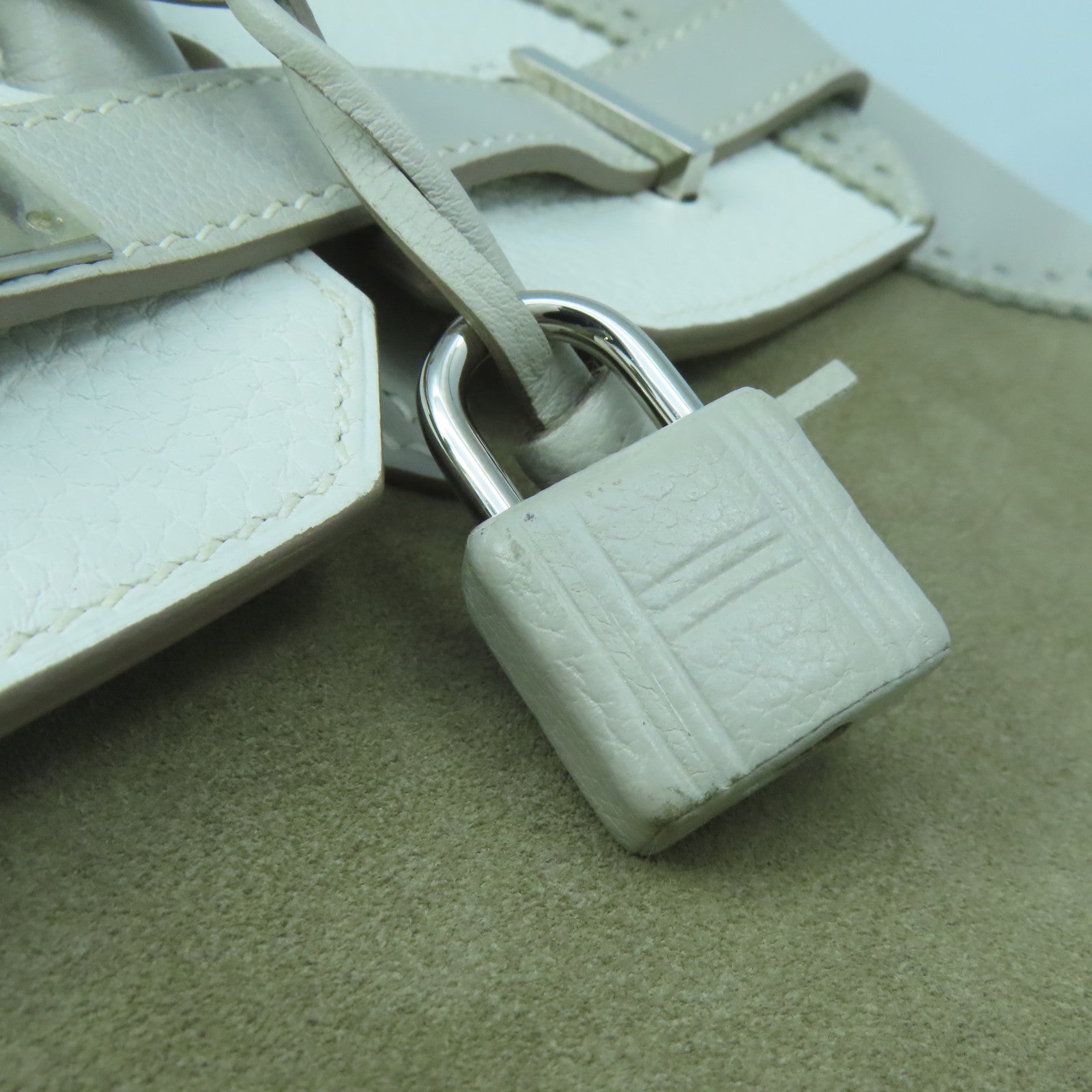 HERMES Clemence皮革/麂皮皮革Birkin 35 Ghillies銀扣手挽袋灰色