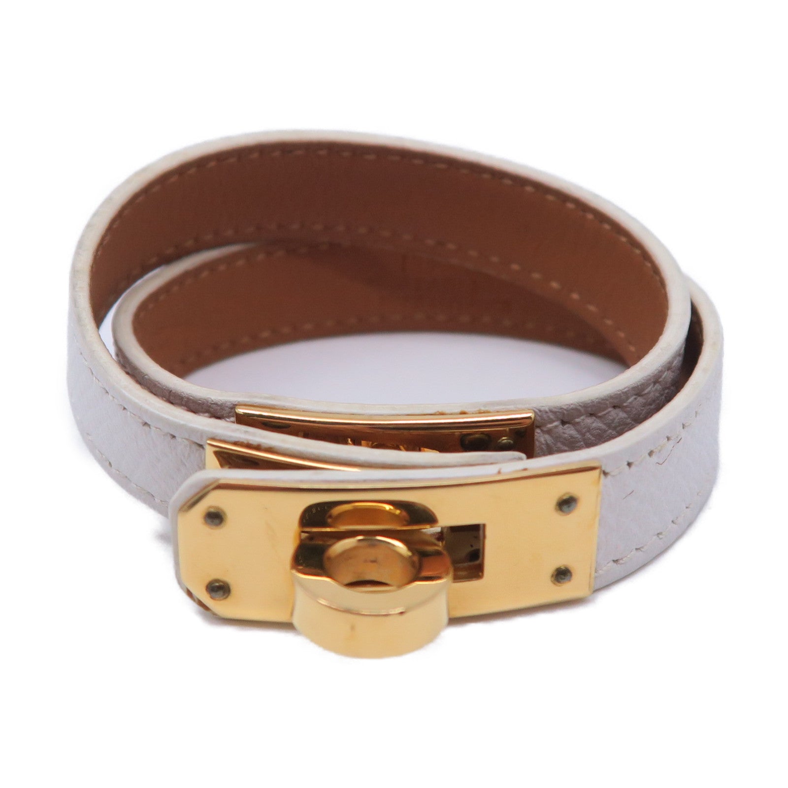 HERMES Epsom皮革Kelly Double Tour金扣手鐲白色