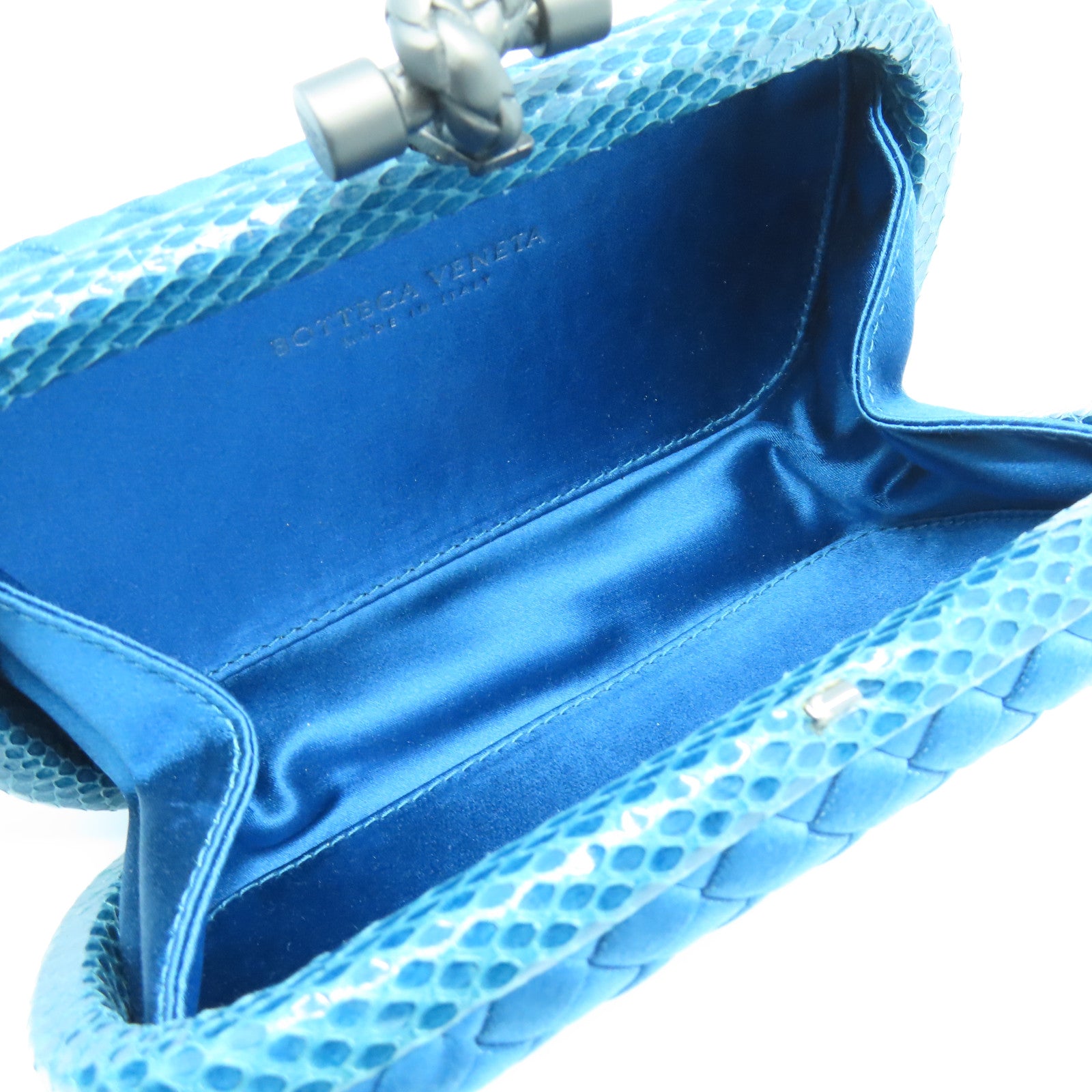BOTTEGA VENETA Satin Knot Clutch Bag Blue