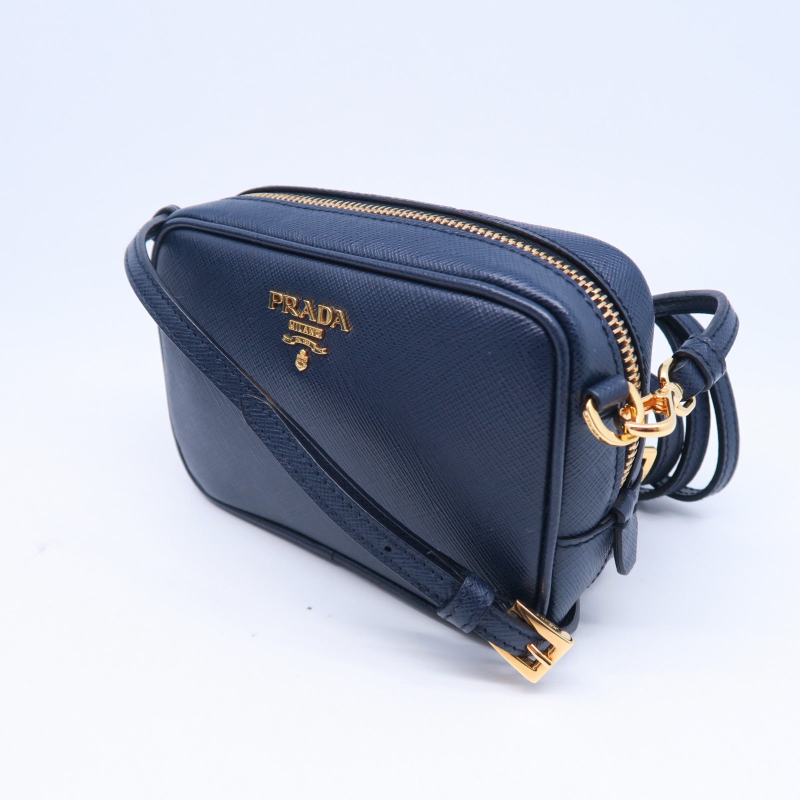 PRADA 牛皮皮革Shoulder Bag金扣肩背袋藍色