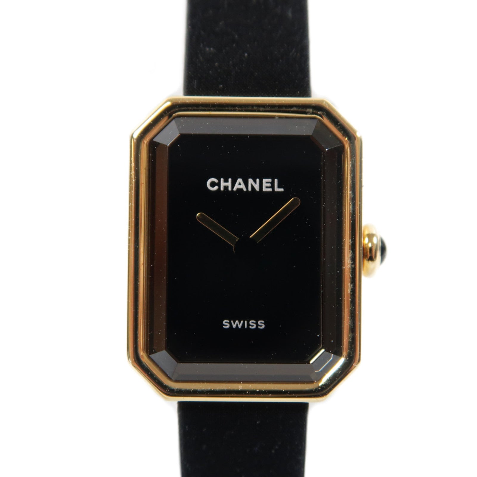 CHANEL 18K黃金Premiere Ribbon Watch橡皮手錶石英機芯黑色