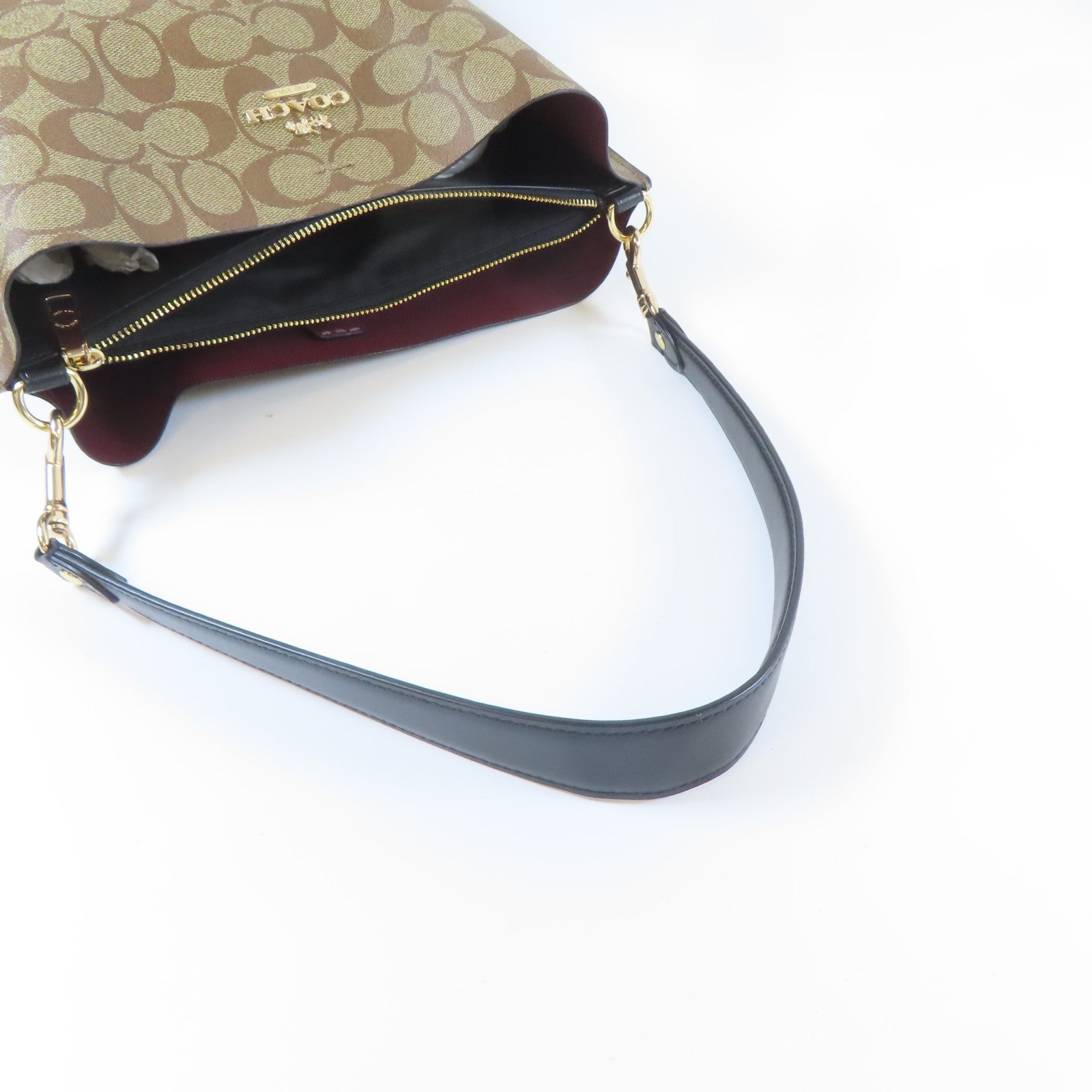 COACH 塗層帆布2way Shoulder Bag金扣手挽肩背兩用袋棕色