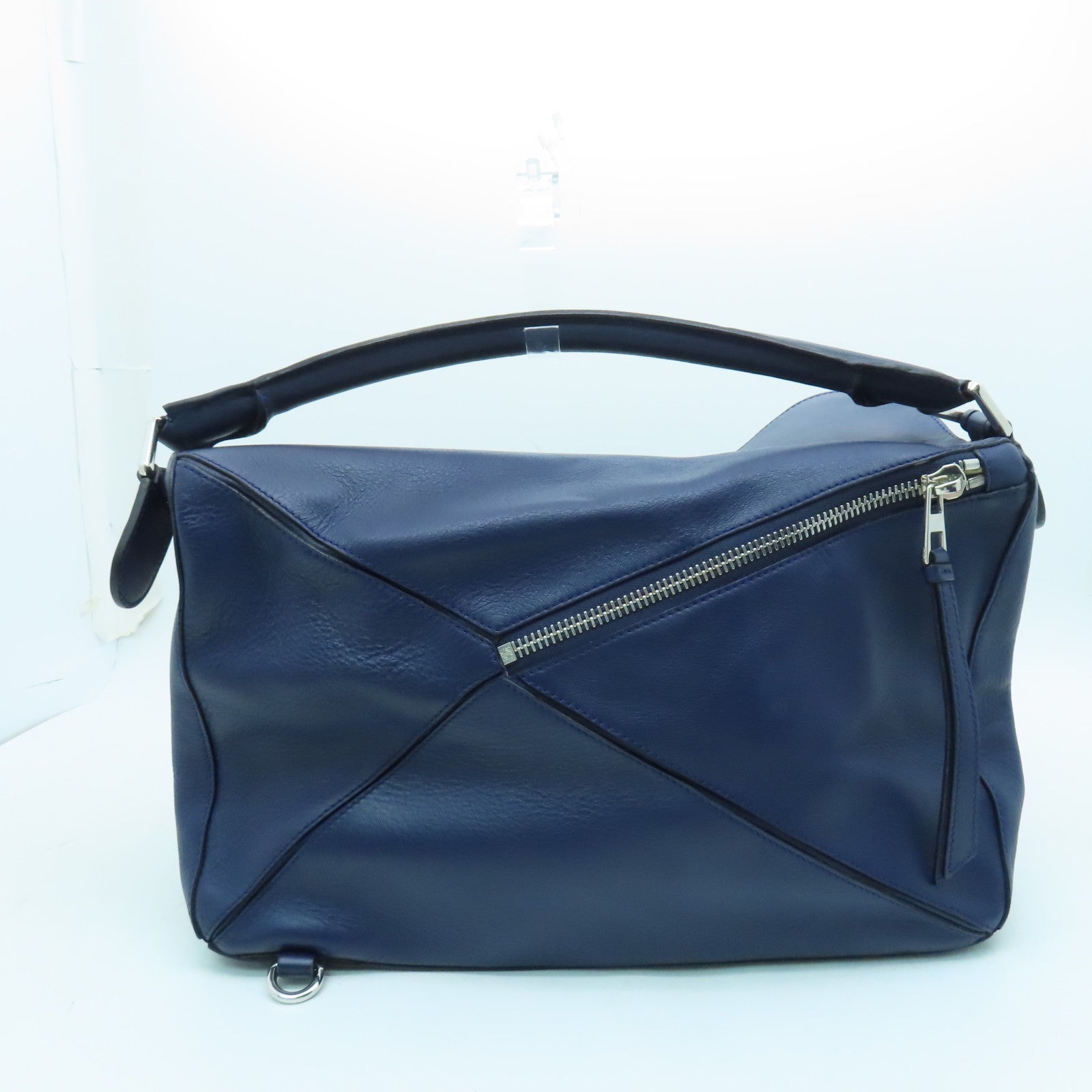 LOEWE Cowhide Leather Puzzle Large Silver Buckle Handle Shoulder Backpack Dark Blue