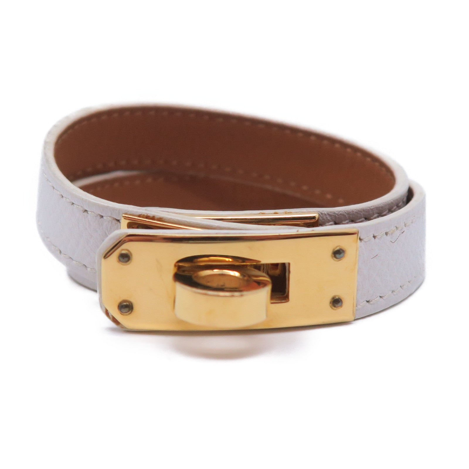 HERMES Epsom皮革Kelly Double Tour金扣手鐲白色