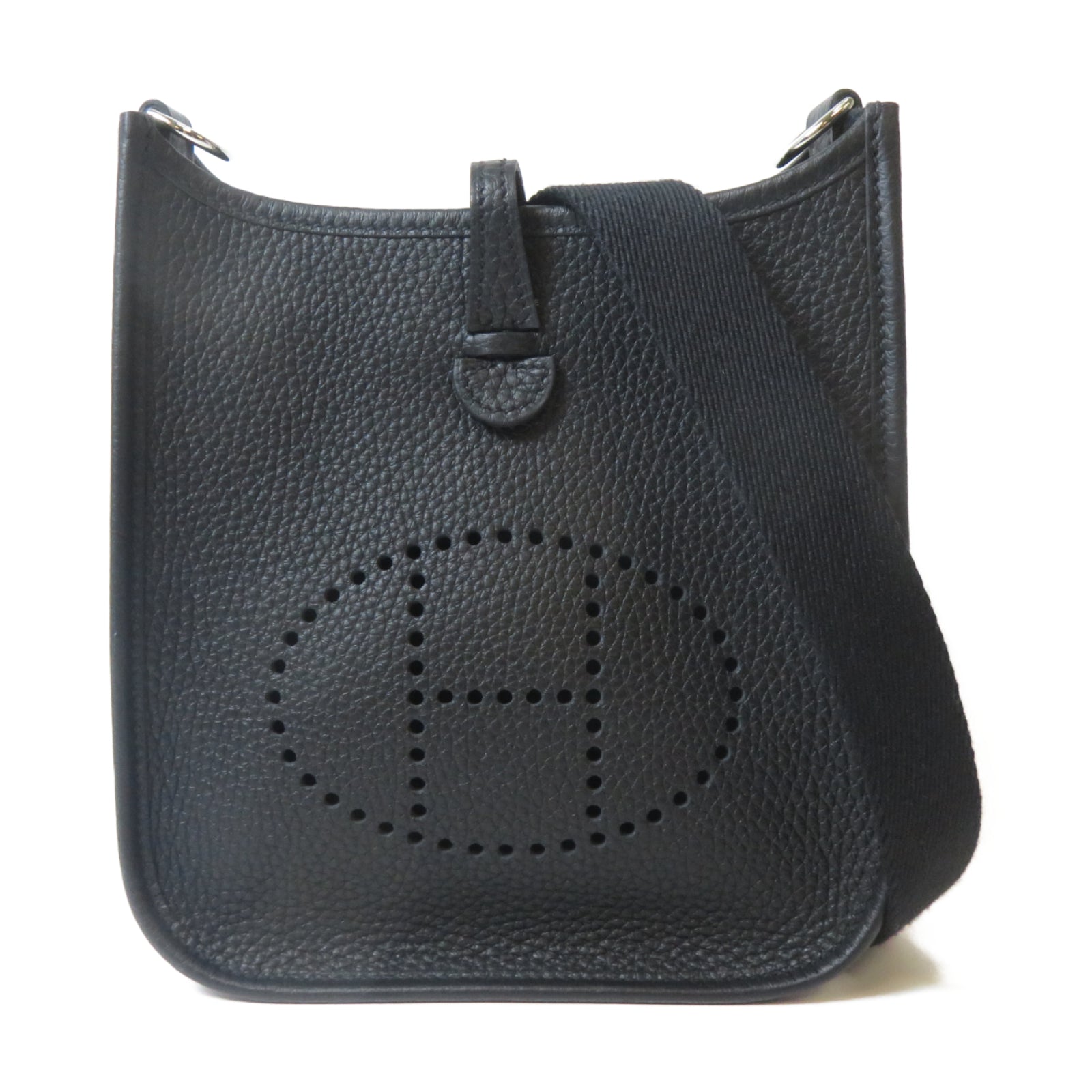 HERMES Clemence皮革Evelyne TPM銀扣肩背袋Noir黑色