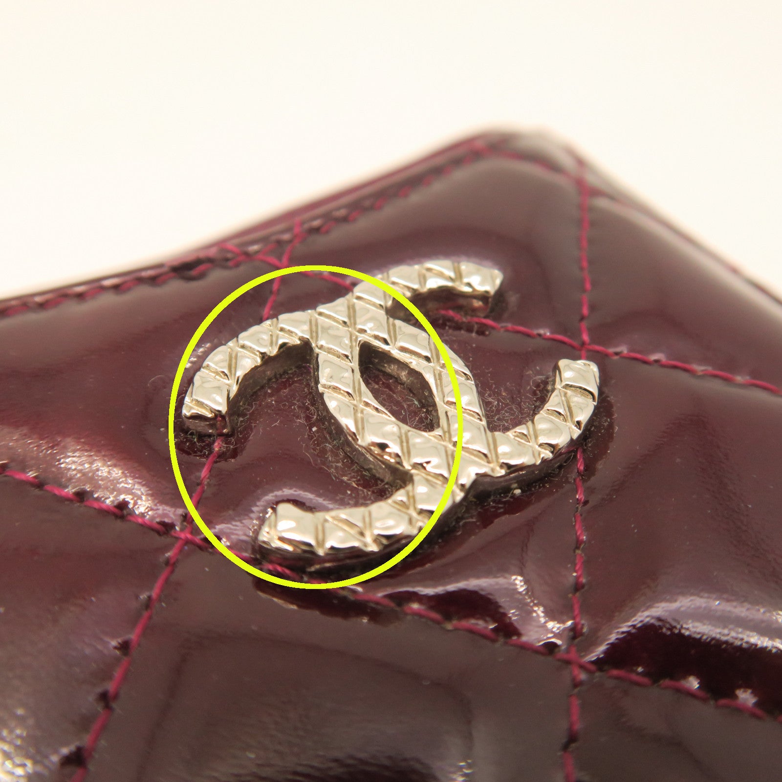 CHANEL rhombus patent leather Card Case card holder maroon