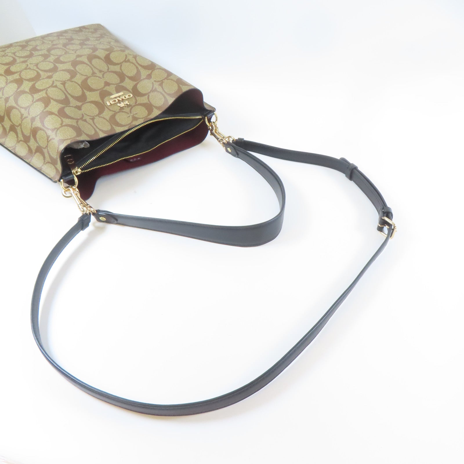 COACH 塗層帆布2way Shoulder Bag金扣手挽肩背兩用袋棕色