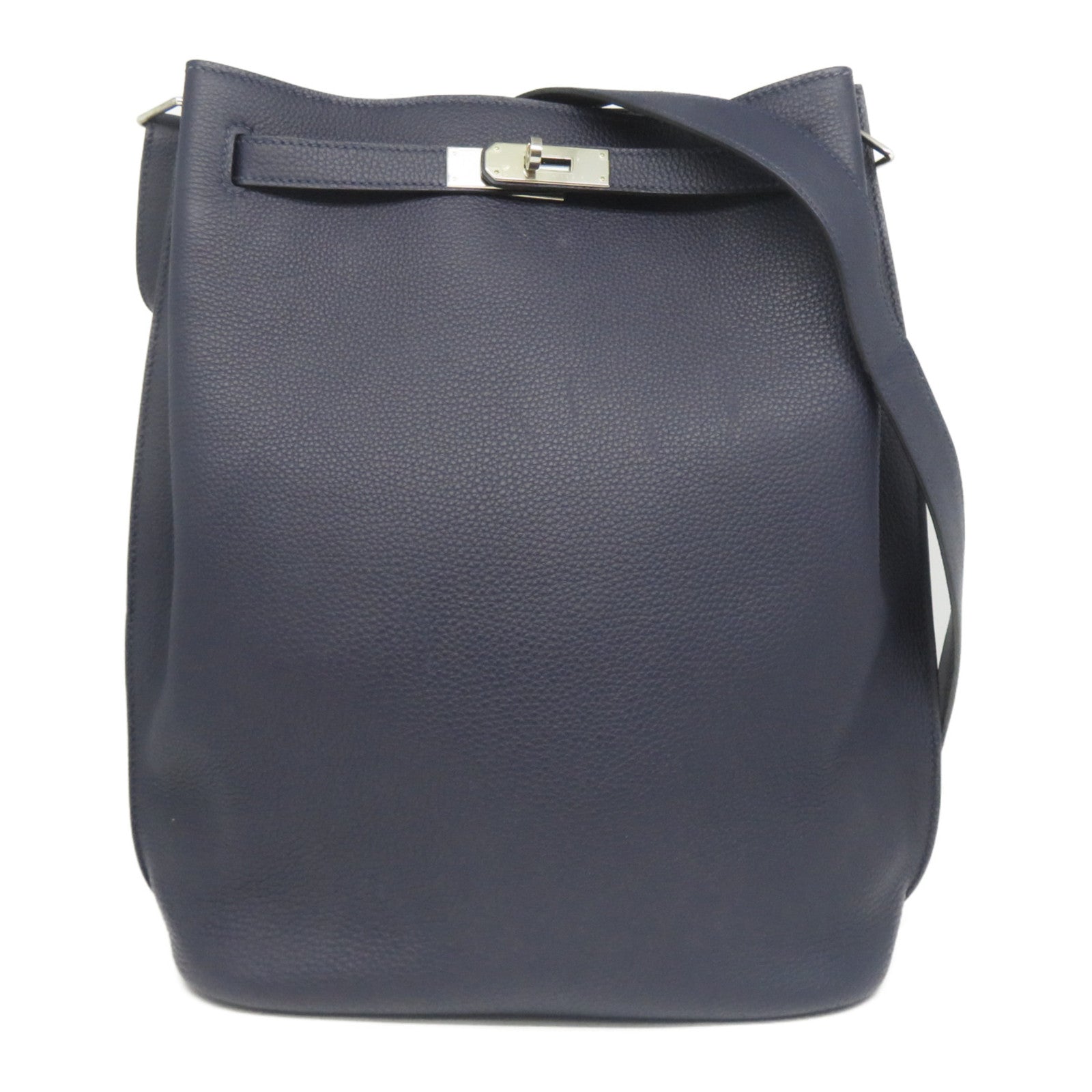 HERMES Clemence皮革So Kelly 26銀扣肩背袋午夜藍色