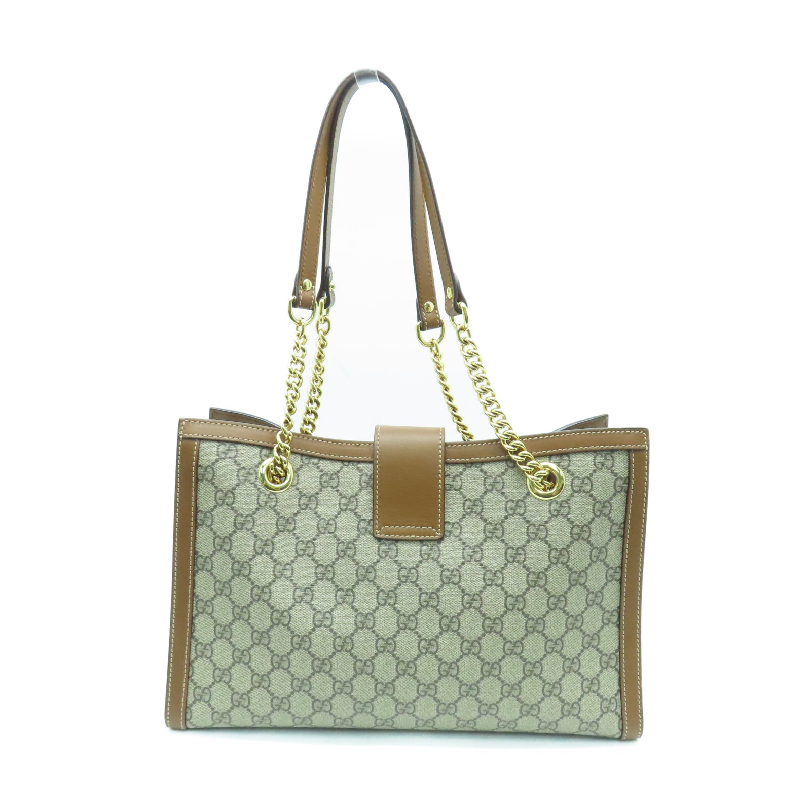 GUCCI PVC涂层帆布Chain Shoulder金扣链带肩背袋棕色