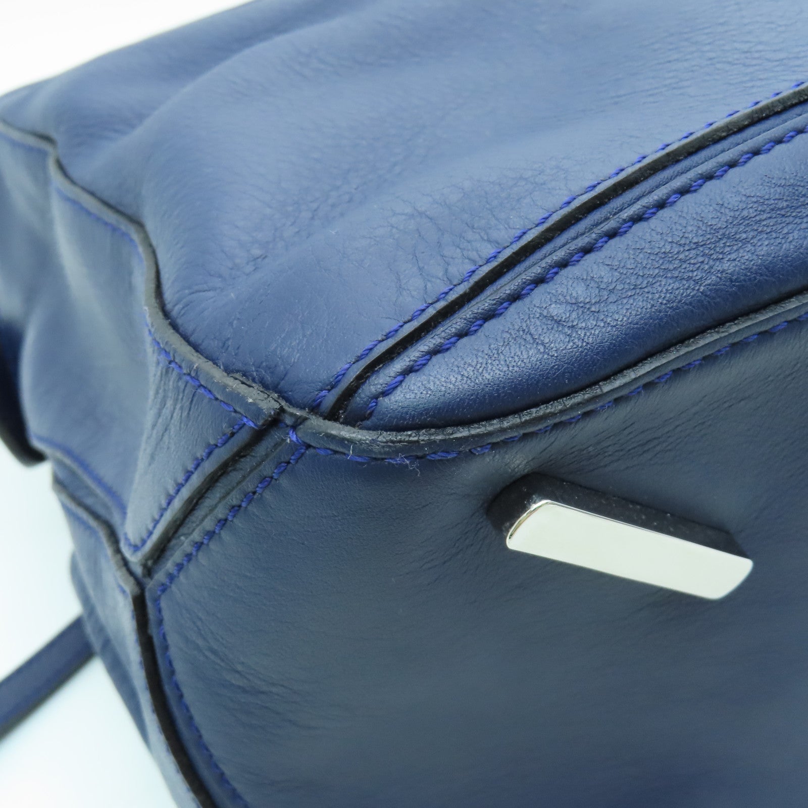 LOEWE Cowhide Leather Puzzle Large Silver Buckle Handle Shoulder Backpack Dark Blue