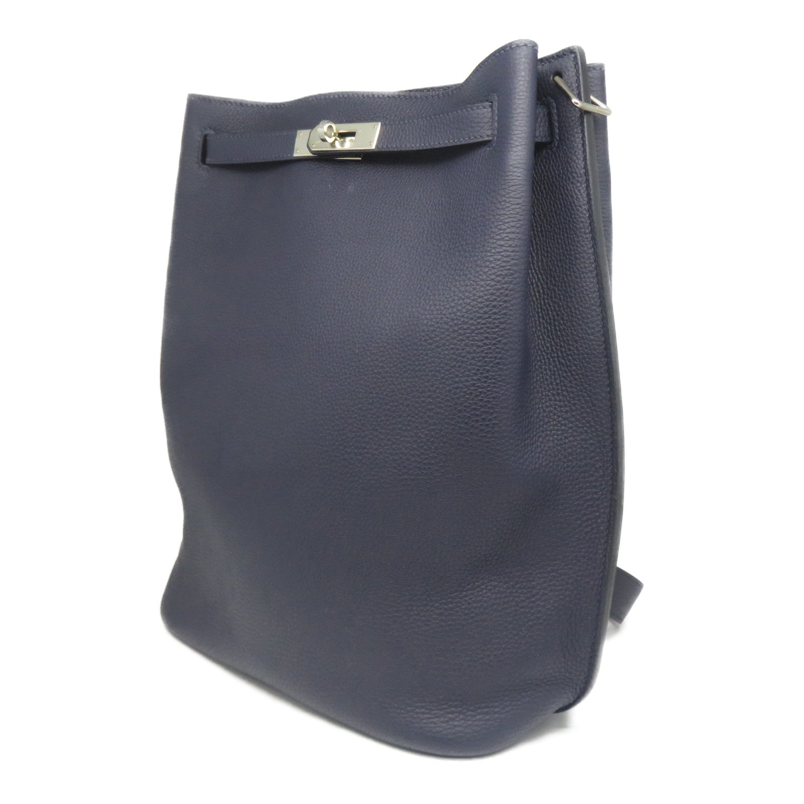 HERMES Clemence皮革So Kelly 26銀扣肩背袋午夜藍色