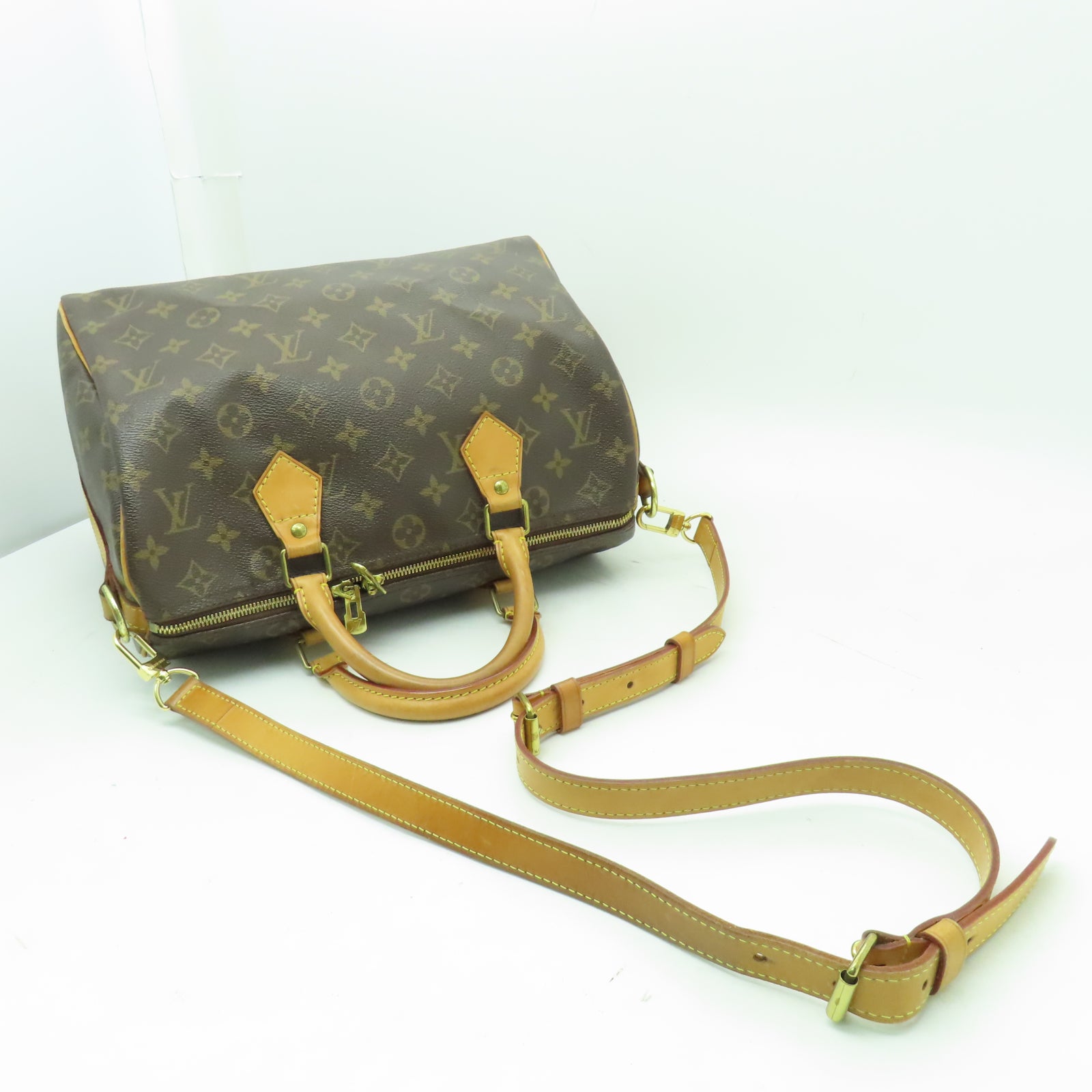 LOUIS VUITTON Monogram Speedy Bandouliere 30金扣手挽肩背兩用袋啡色