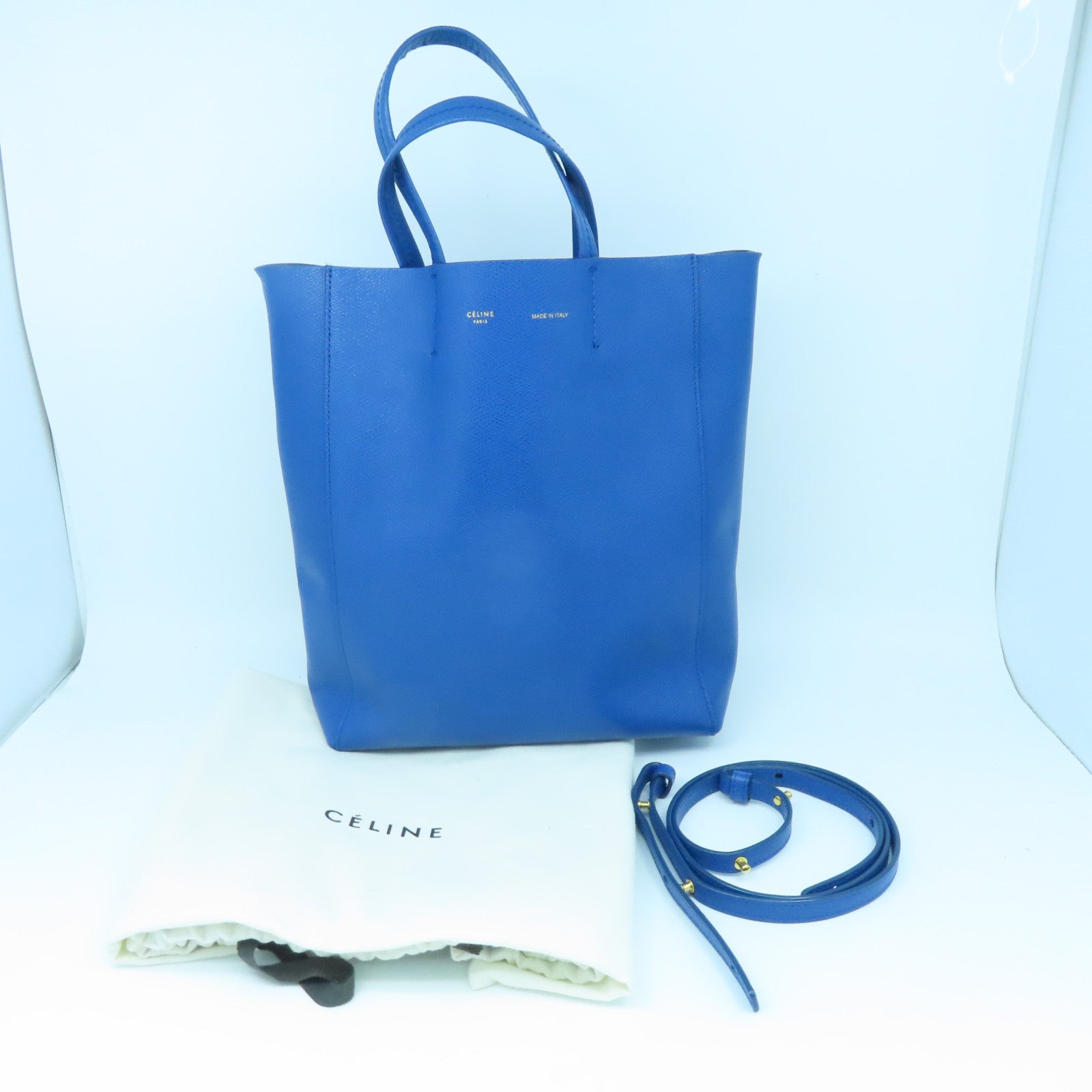CELINE cowhide leather Shoulder Bag gold buckle shoulder bag blue