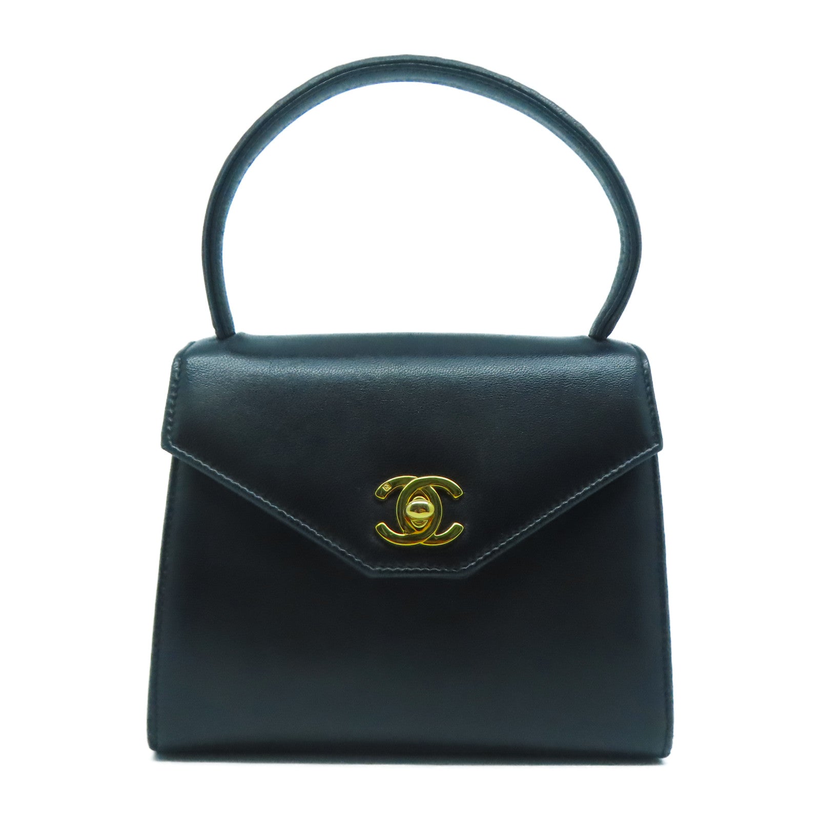 CHANEL 羊皮皮革Handbag金扣手挽袋黑色