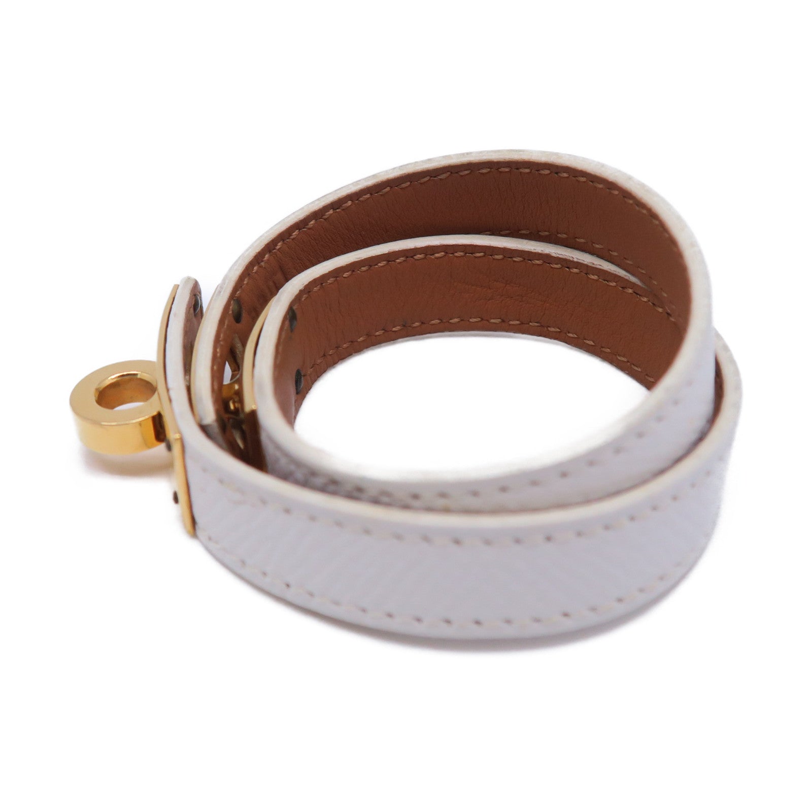 HERMES Epsom皮革Kelly Double Tour金扣手鐲白色