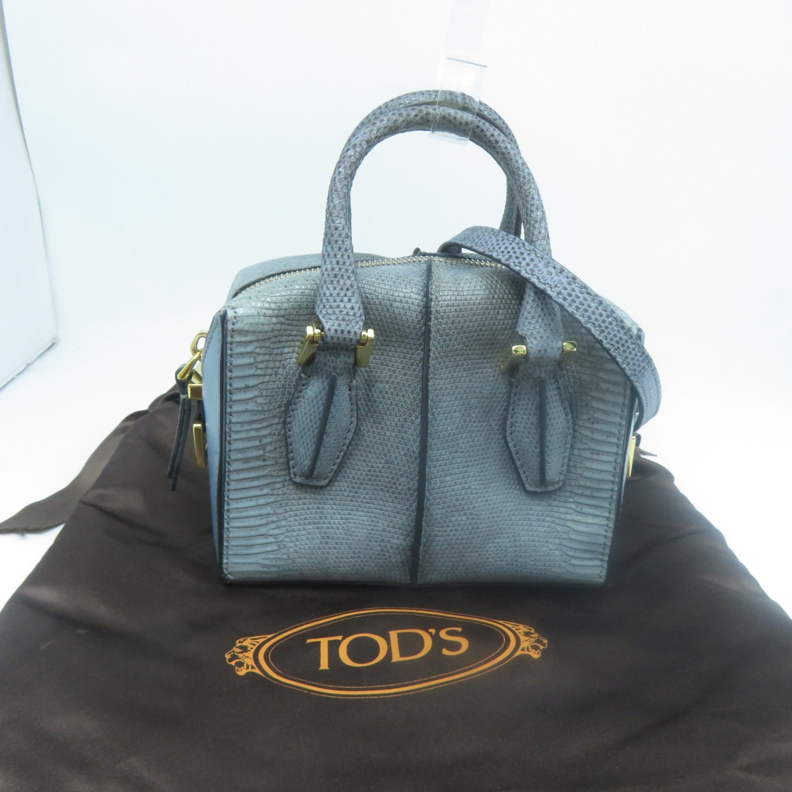 TOD’S 牛皮皮革2 Way Shoulder金扣手挽肩背兩用袋藍色