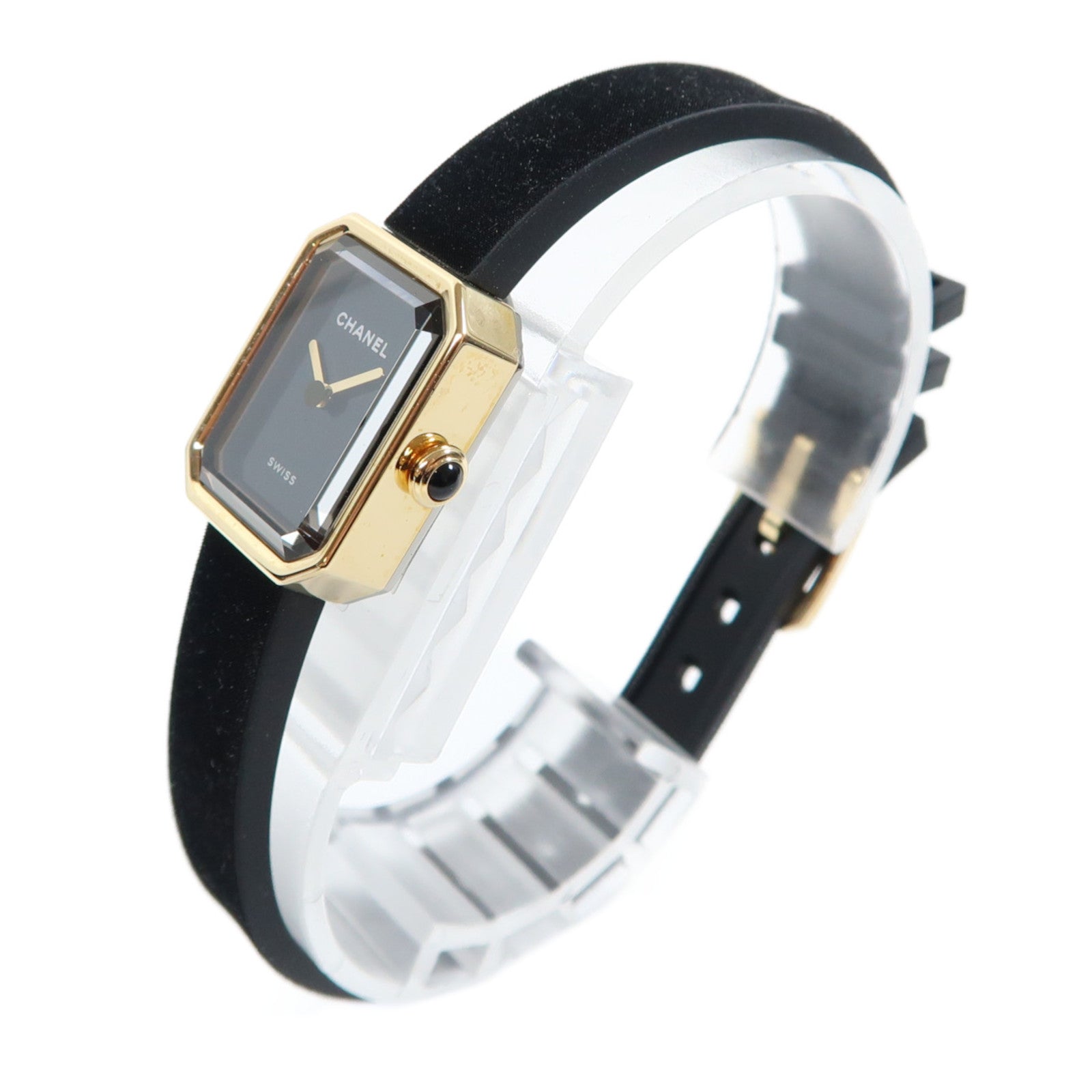 CHANEL 18K黃金Premiere Ribbon Watch橡皮手錶石英機芯黑色