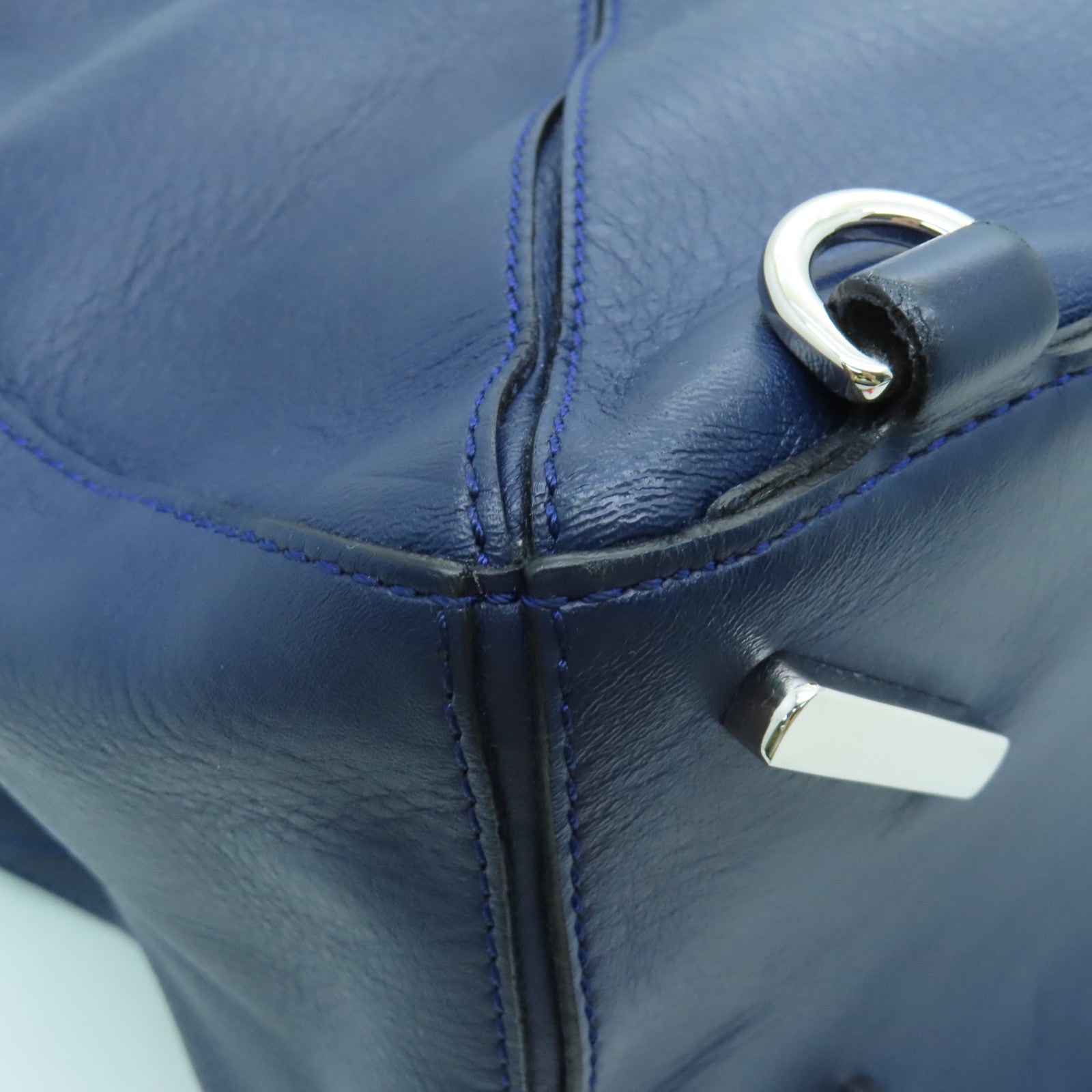 LOEWE Cowhide Leather Puzzle Large Silver Buckle Handle Shoulder Backpack Dark Blue