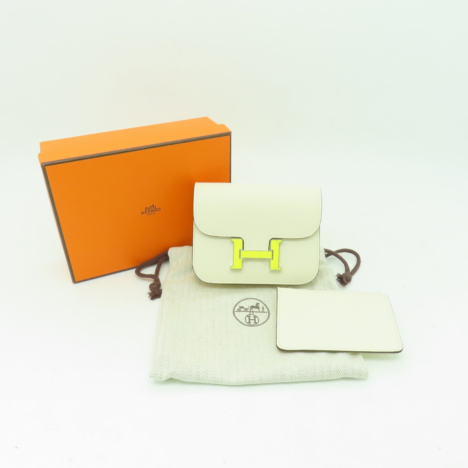 HERMES Epsom皮革Constance Slim銀扣錢包Nata白色