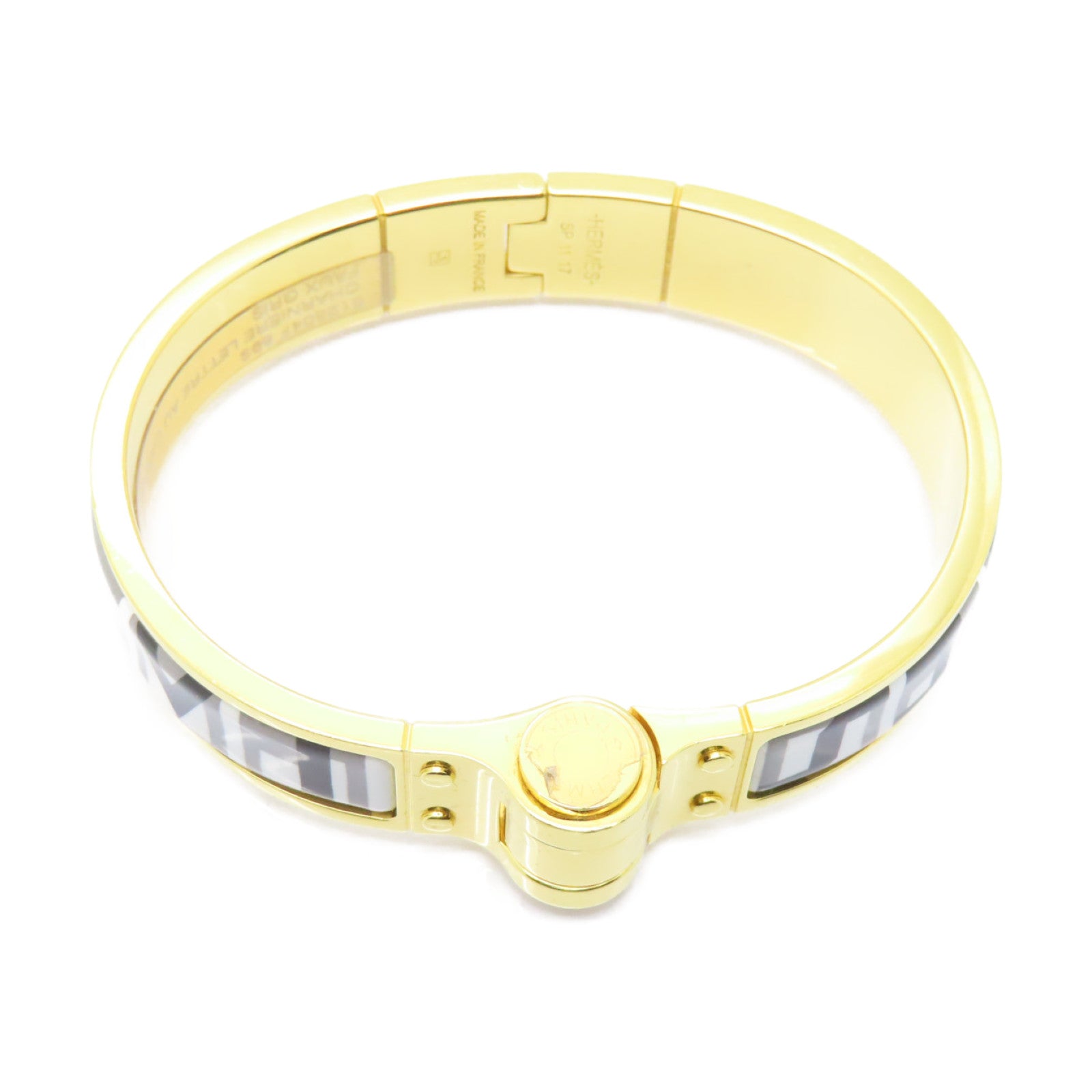HERMES 琺瑯/金屬Bangle手鐲黑色/灰色/白色
