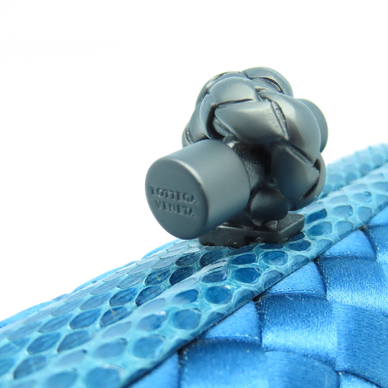 BOTTEGA VENETA Satin Knot Clutch Bag Blue
