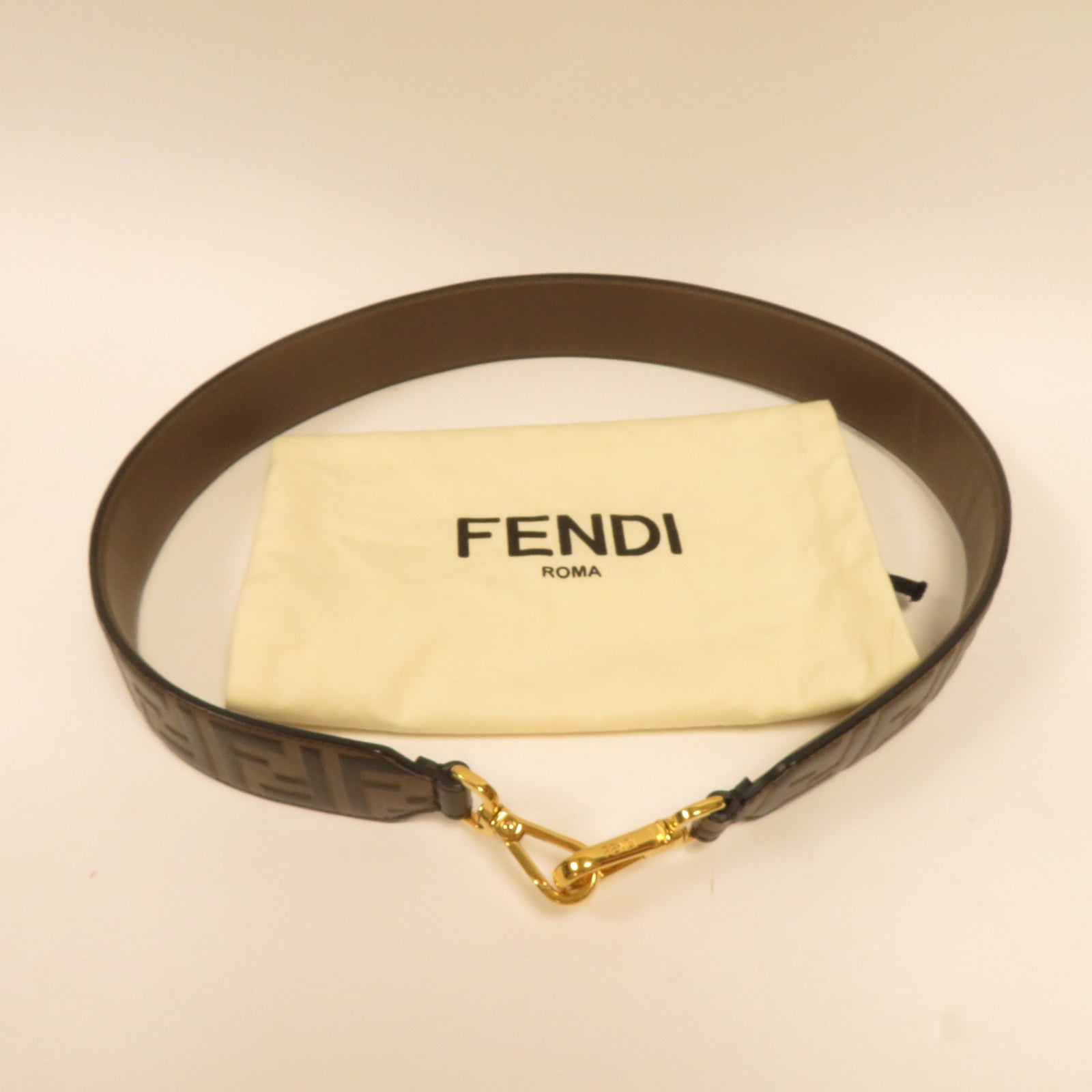FENDI 牛皮皮革Strap You金扣肩背帶啡色