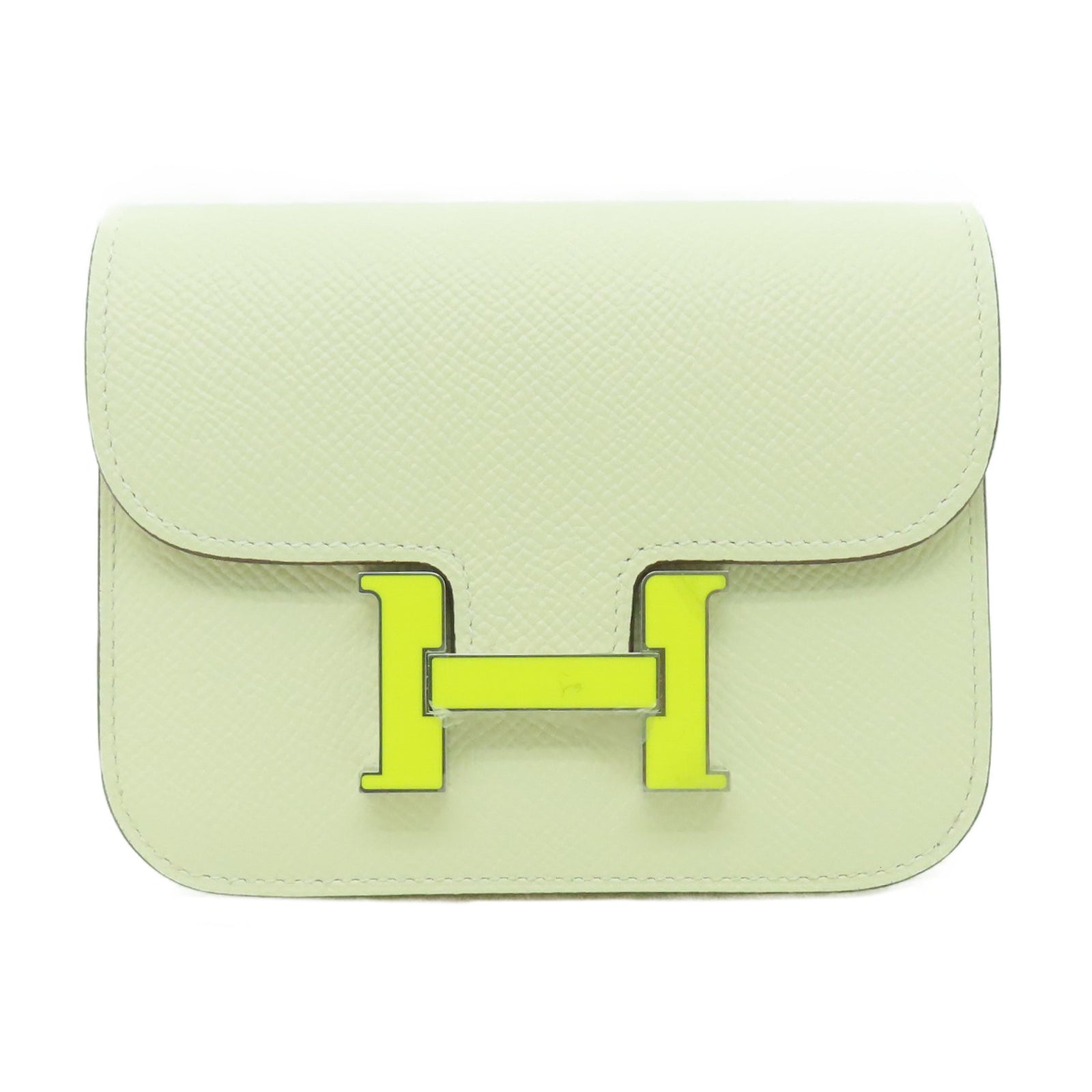 HERMES Epsom皮革Constance Slim銀扣錢包Nata白色