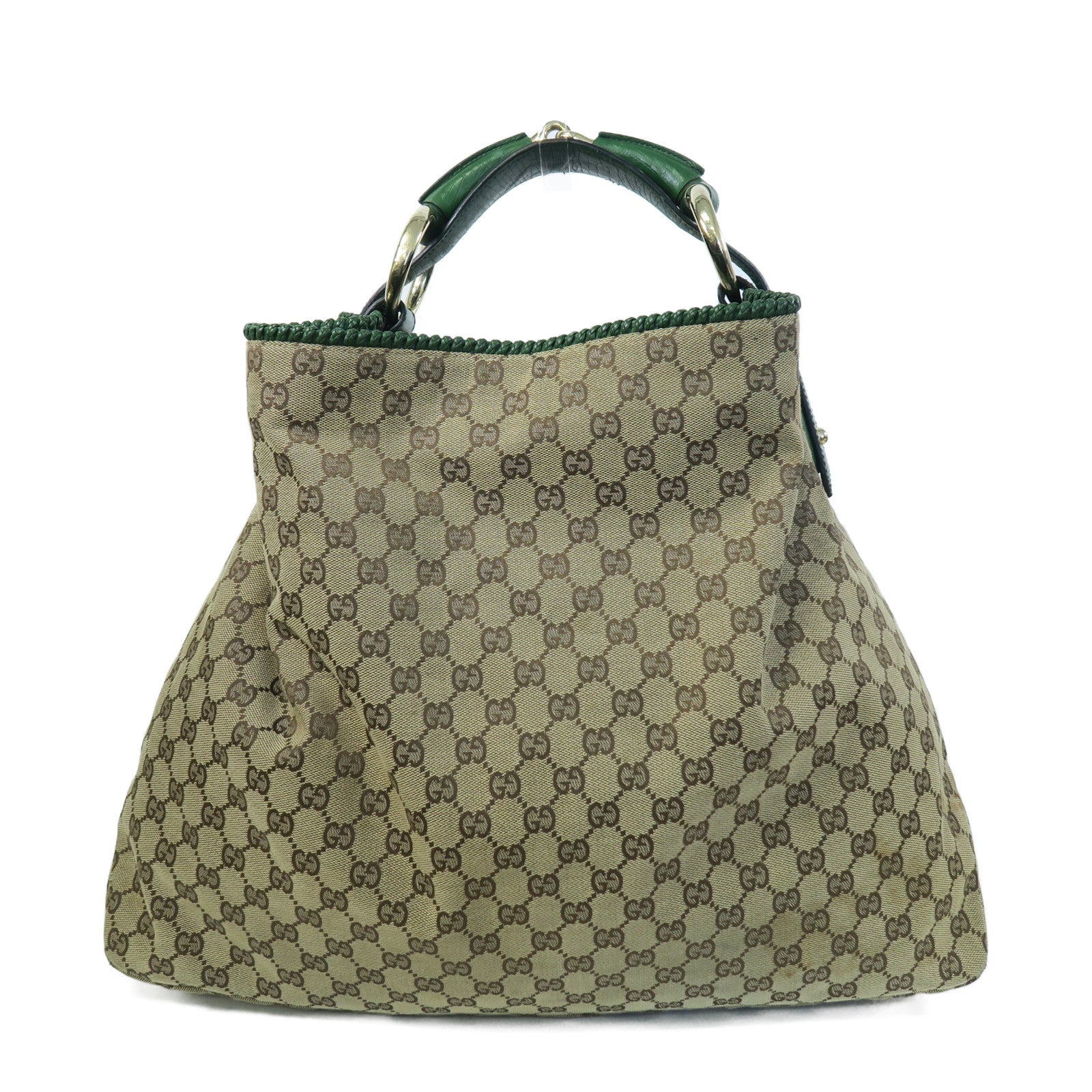 GUCCI 帆布Large Horsebit Hobo Bag金扣肩背袋啡色/綠色