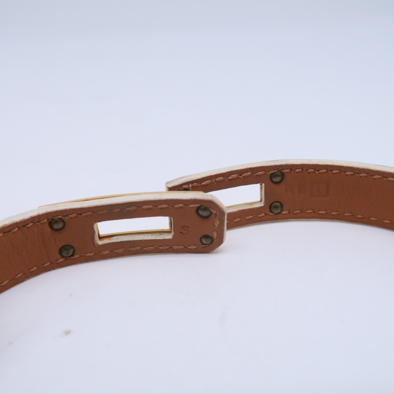 HERMES Epsom皮革Kelly Double Tour金扣手鐲白色