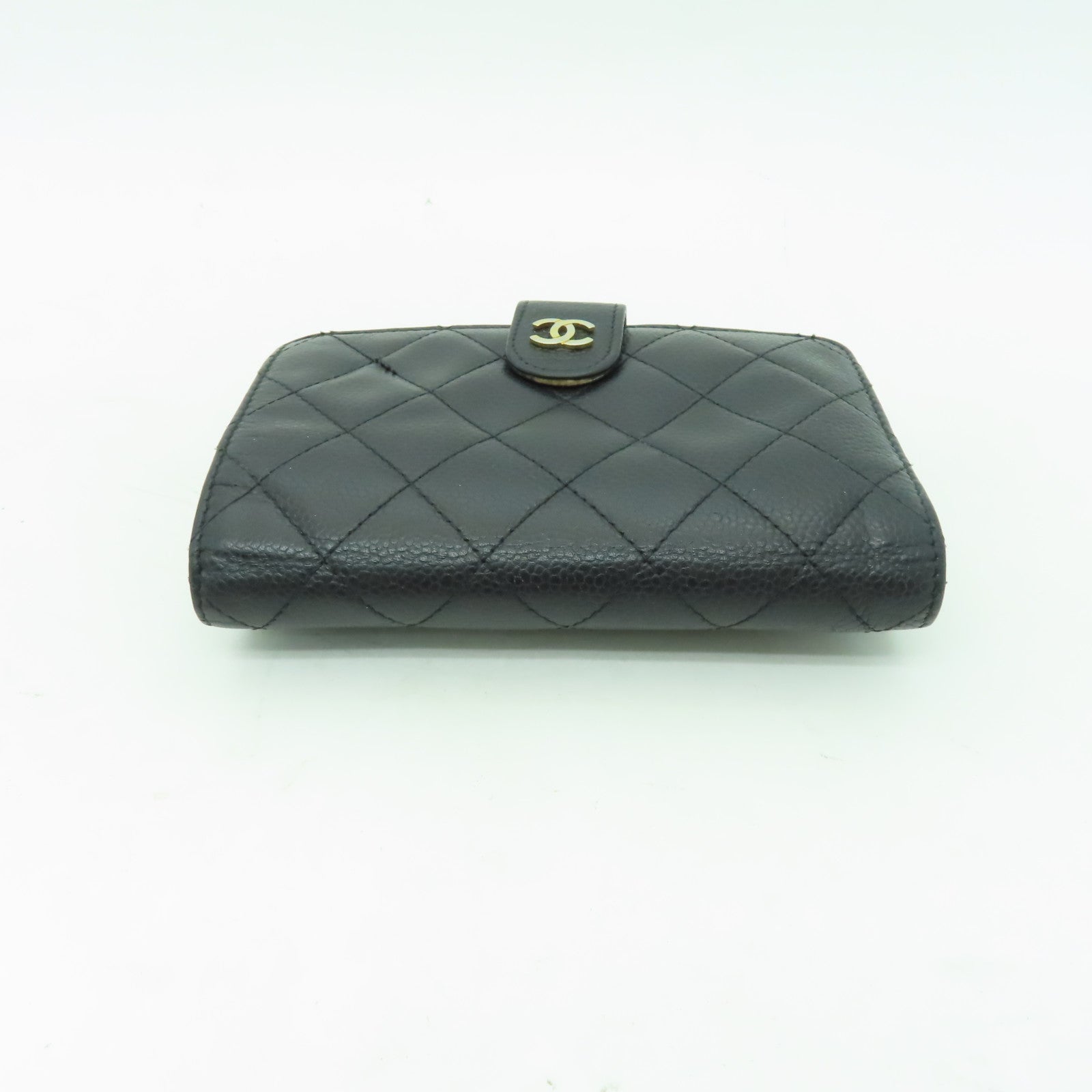 CHANEL Caviar皮革Wallet金扣錢包黑色