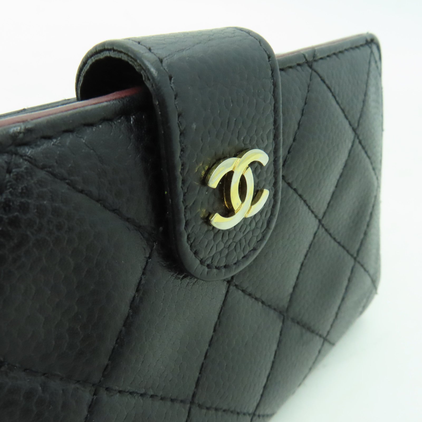 CHANEL Caviar皮革Wallet金扣錢包黑色