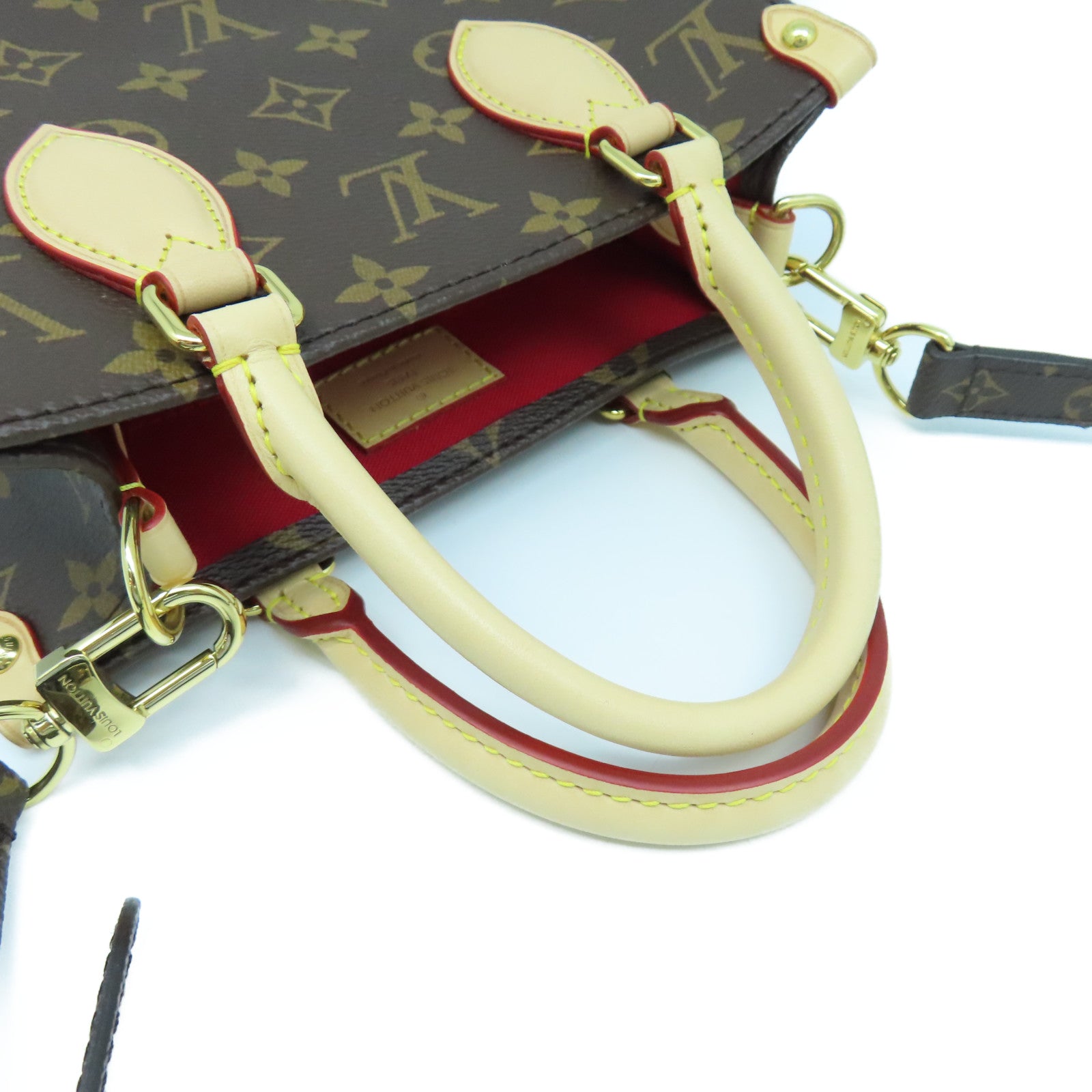 LOUIS VUITTON Monogram Plat BB金扣手挽肩背兩用袋棕色