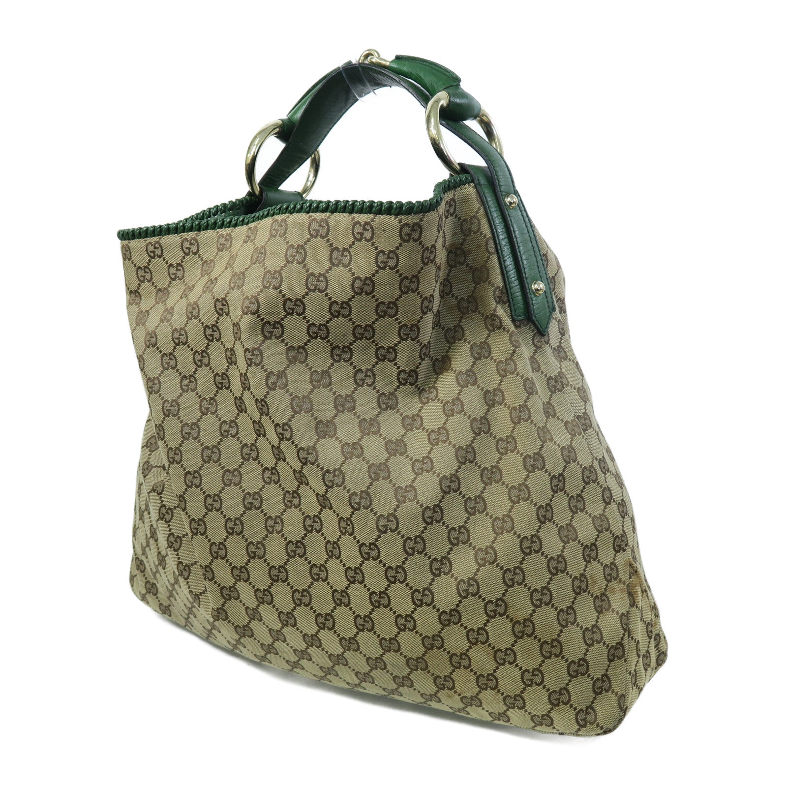 GUCCI 帆布Large Horsebit Hobo Bag金扣肩背袋啡色/綠色