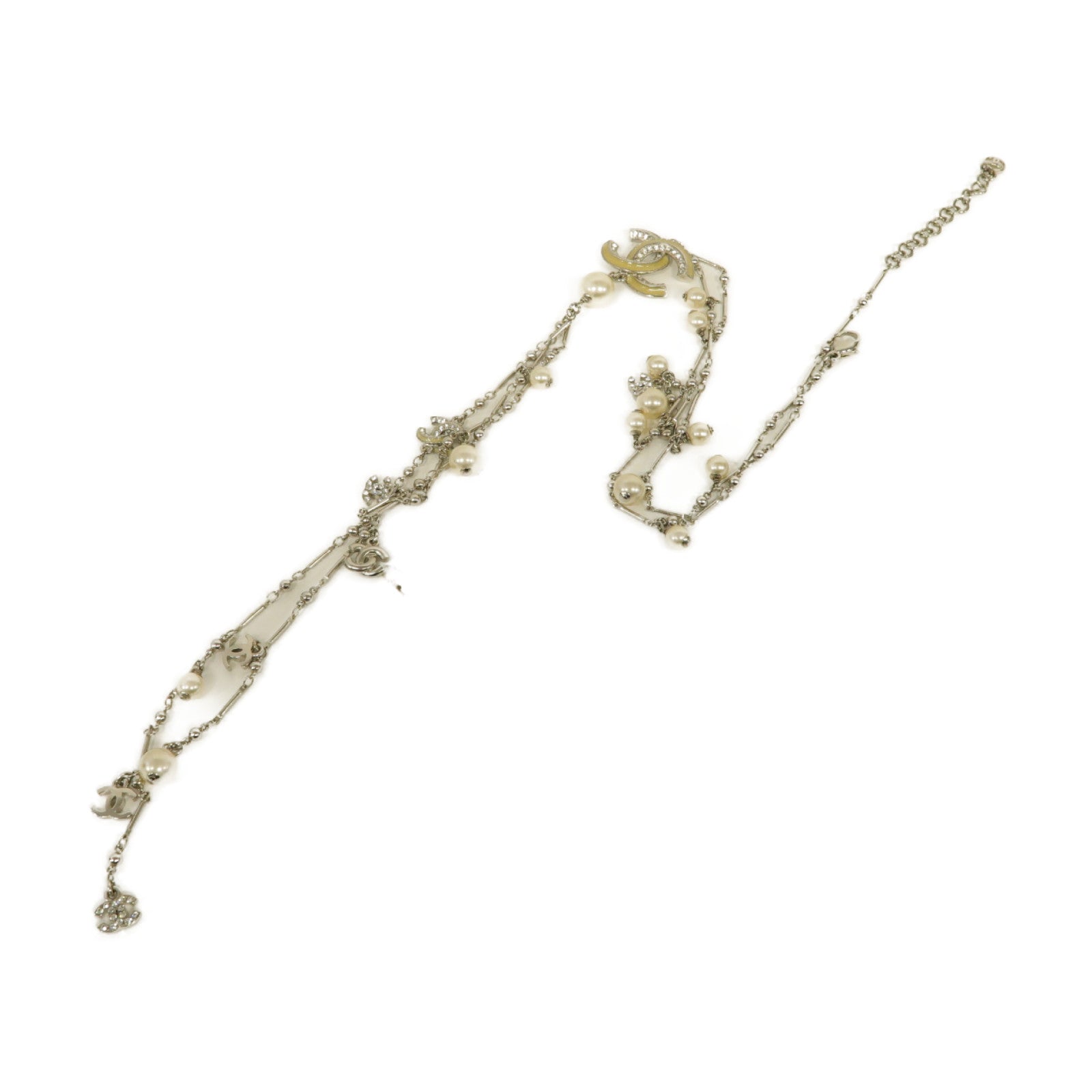 CHANEL 金屬Necklace項鍊銀色/白色