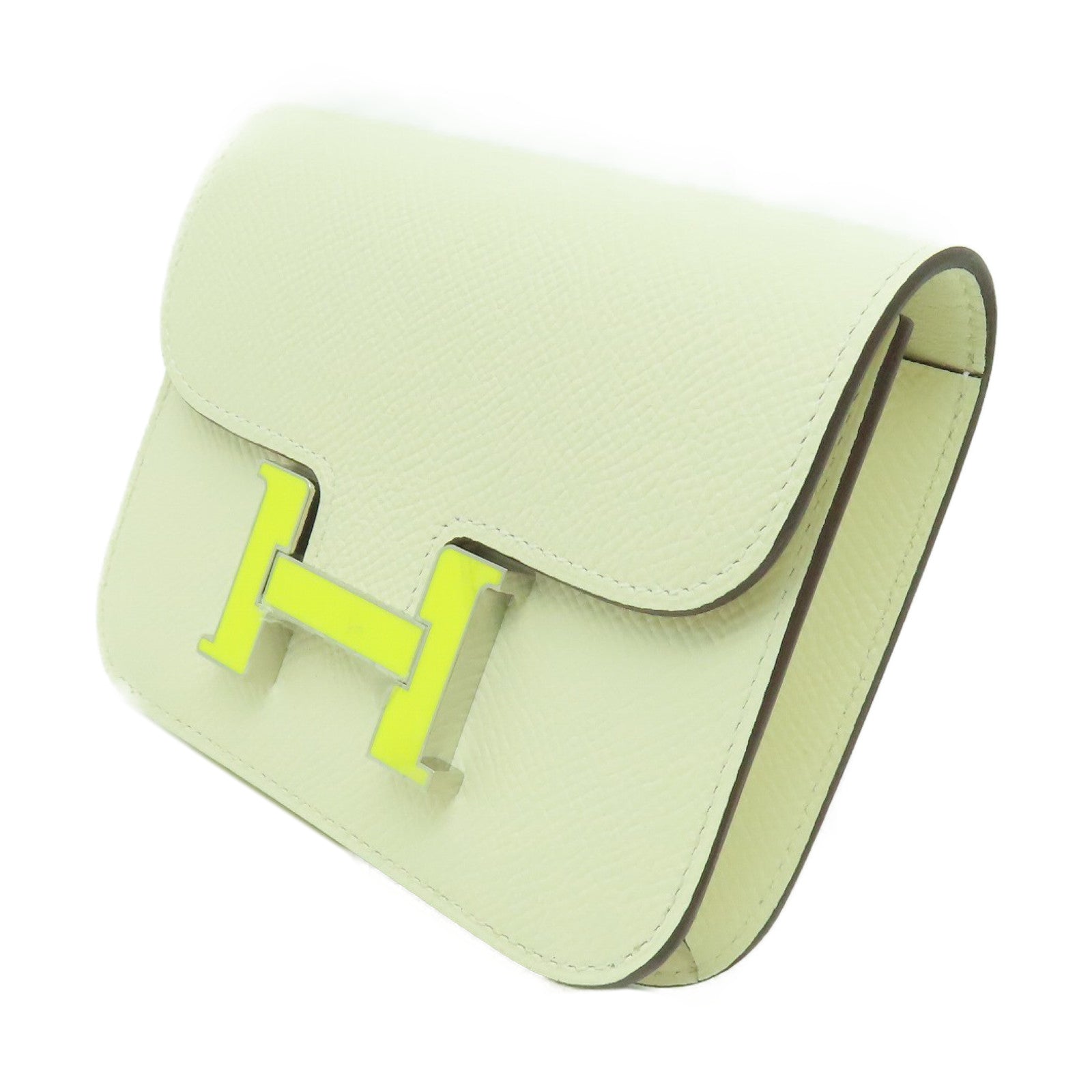 HERMES Epsom皮革Constance Slim銀扣錢包Nata白色