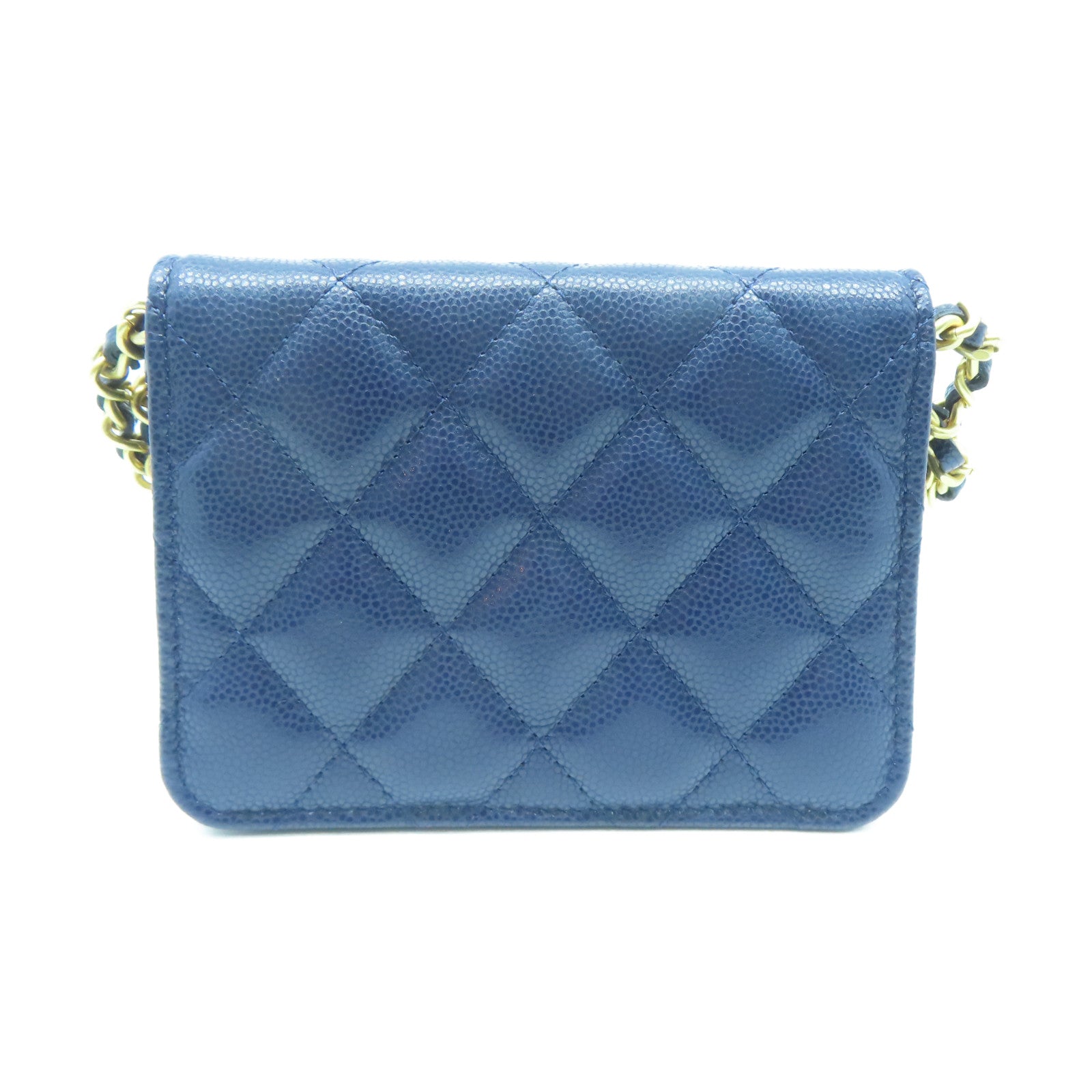 CHANEL 菱格Caviar皮革Chain Shoulder Bag金扣链带肩背袋蓝色