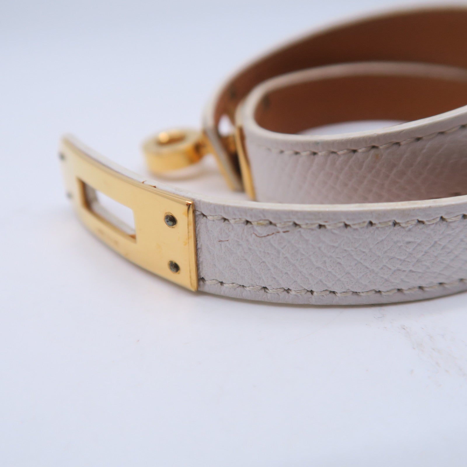 HERMES Epsom皮革Kelly Double Tour金扣手鐲白色