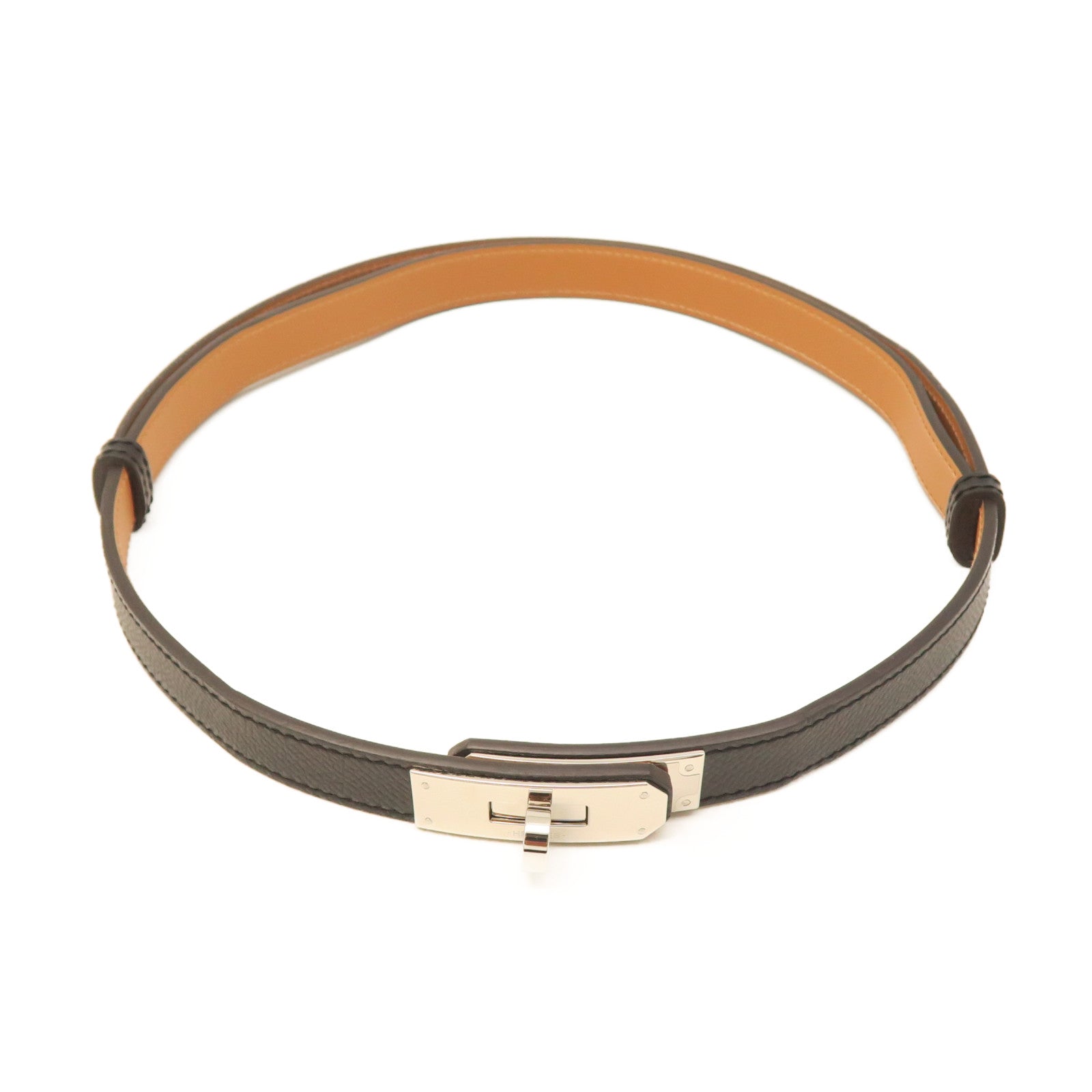 HERMES Veau Epsom Leather Kelly Belt Silver Buckle Belt Black